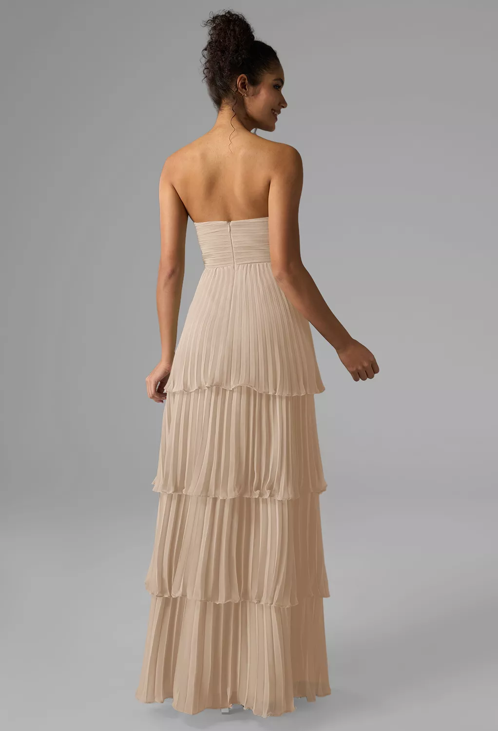 high-neck chiffon bridesmaid dress with cascade Champagne V-Neck A-Line Midi length A DAYDREAMER Brunch Outfit Ideas for Size:8H
