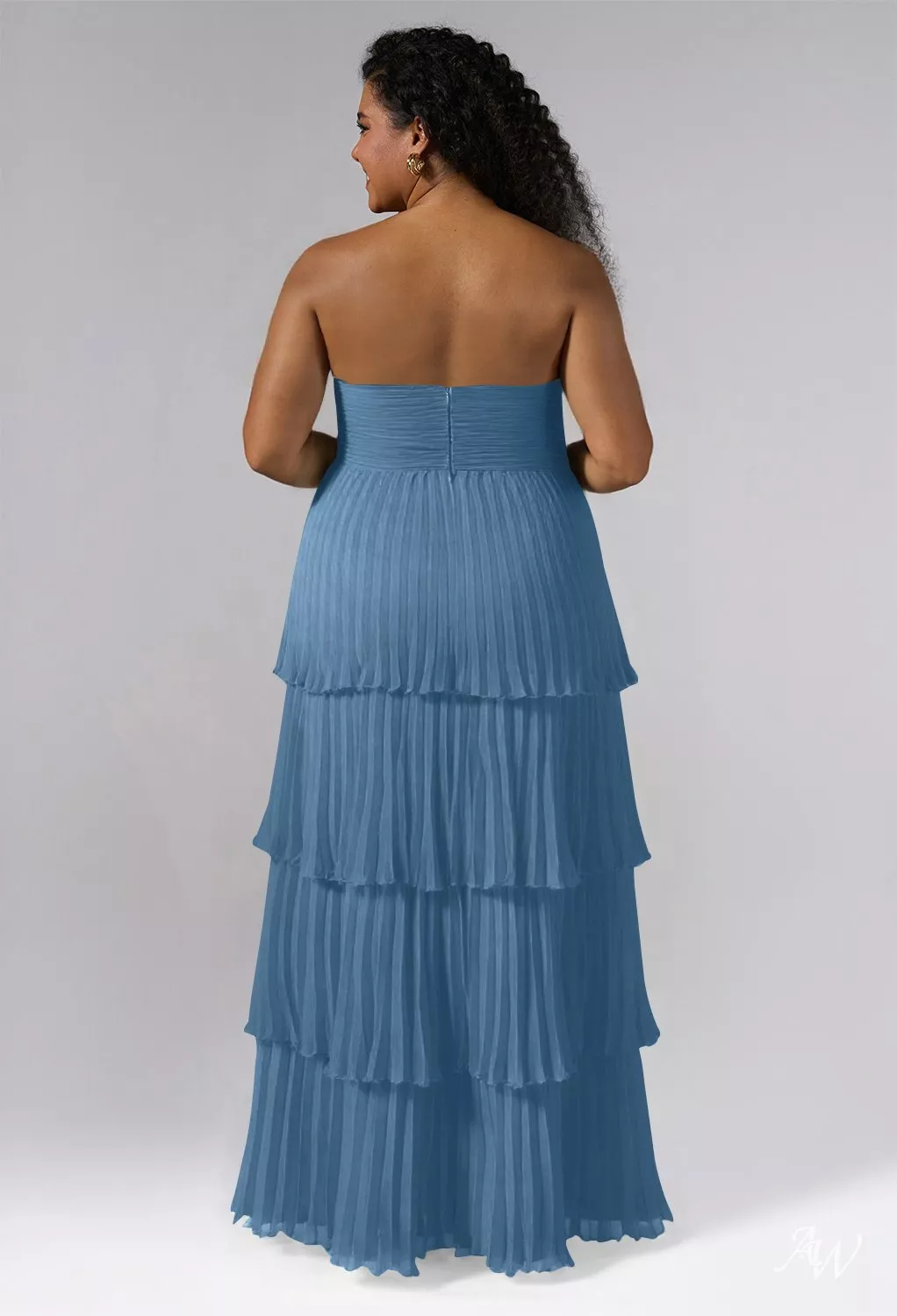 AW.Bridal A-line Sweetheart Neckline Floor Length Sleeveless Strapless Chiffon Pleat Ruffles Tiered Long Bridesmaid Dresses Dress Dusty Blue Size 4