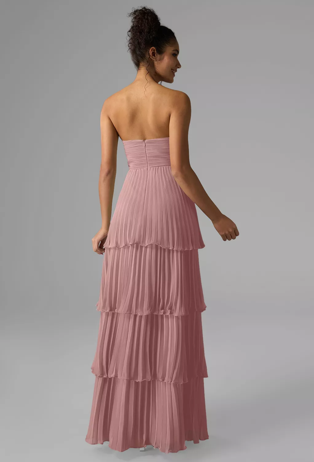 chinese dress ladies Dusty Rose Lace Chiffon Long Sleeves A-Line Formal Dress main image 1