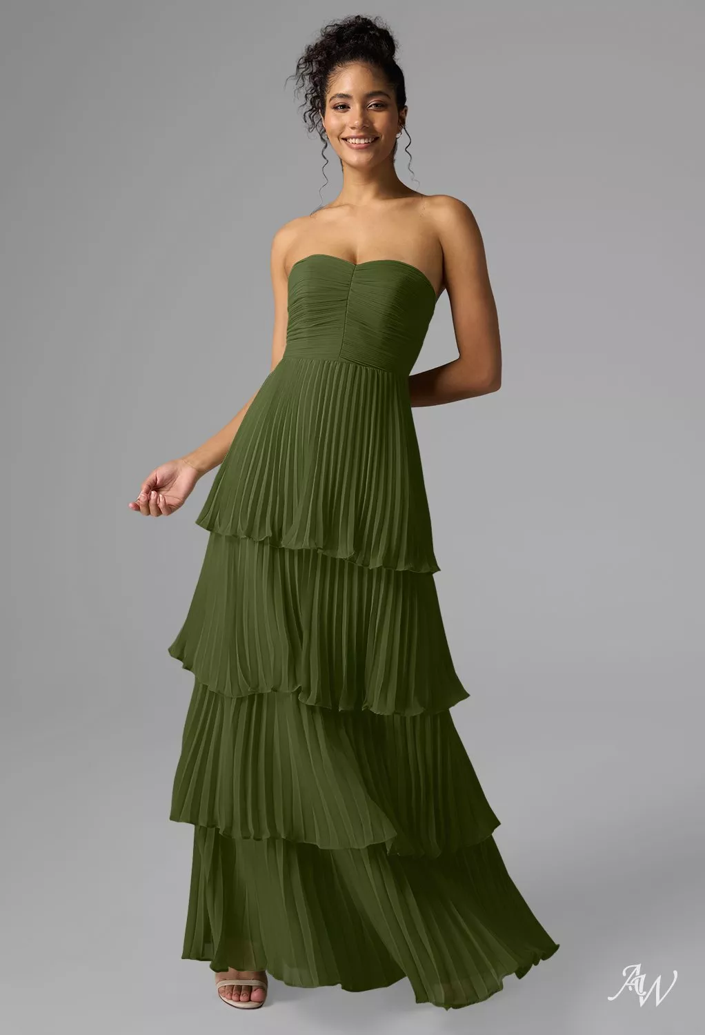 OUR キルティングベスト オリーブグリーン AW Bryn Dress, Pistachio Green Penoy Chiffon Crystal Satin Satin