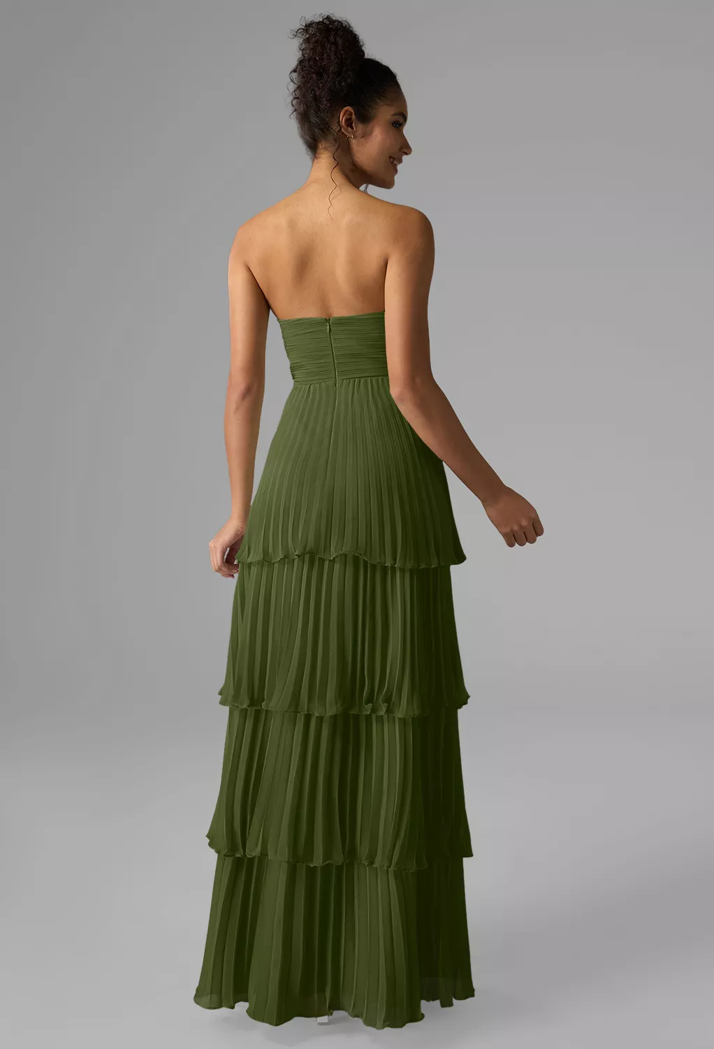 sachin and babi light blue dress Olive Green Front Slit Bridesmaid Dresses main image 1