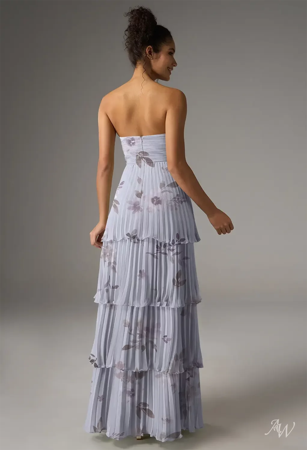 AW.Bridal A-line Sweetheart Neckline Chiffon Pleat Ruffles Tiered Floral Bridesmaid Dresses Floral Dress Lavender Mist Floral Size 16