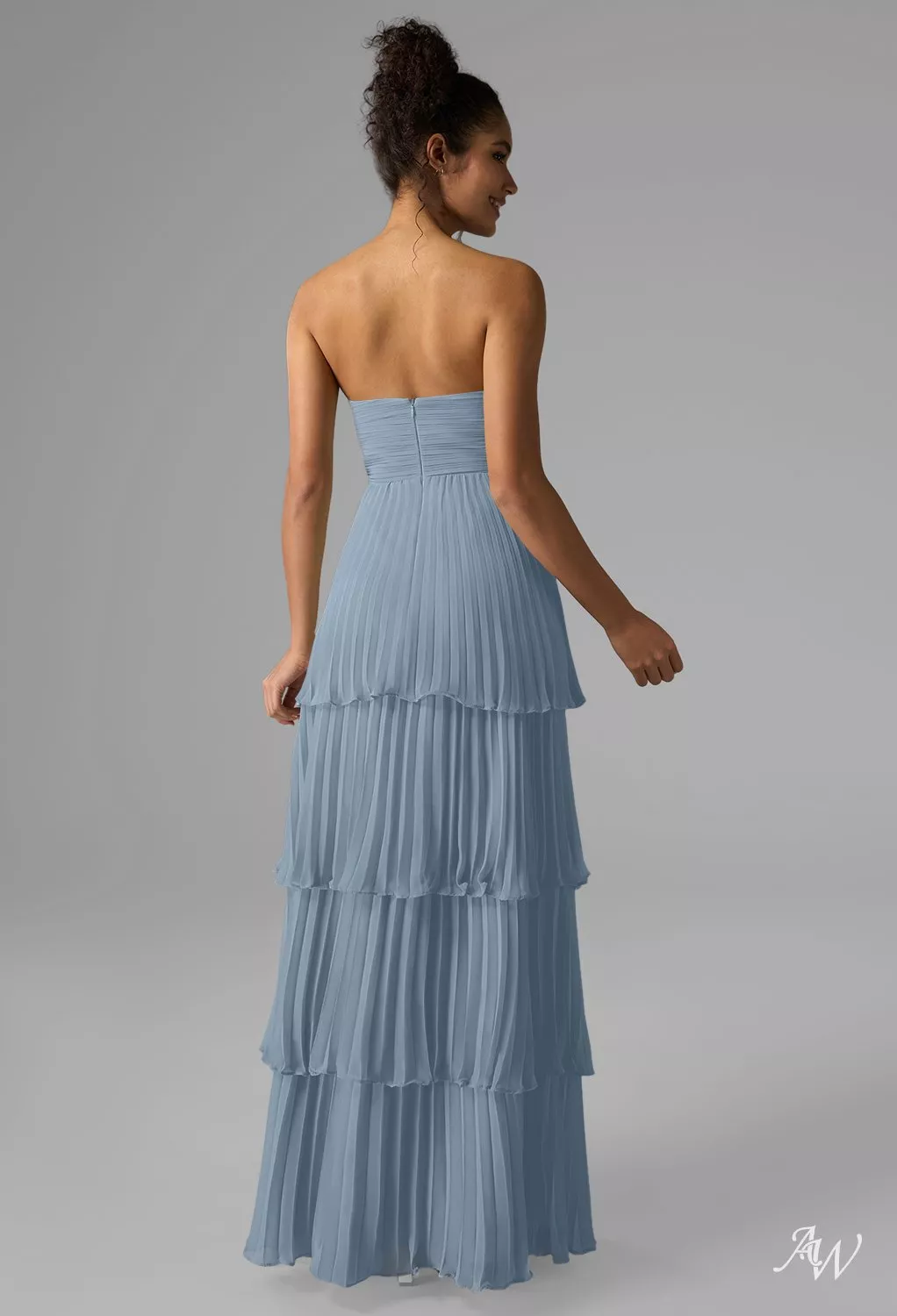 AW.Bridal A-Line Sweetheart Neckline Sleeveless Strapless Chiffon Pleat Ruffles Tiered Long Bridesmaid Dresses Dress Light Dusty Blue Plus Size 18
