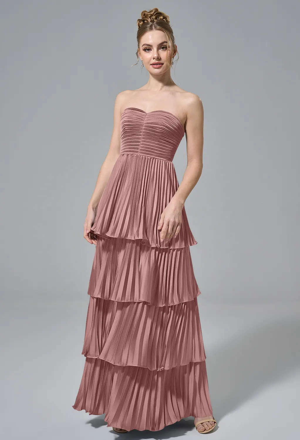 women's light pink strapless sexy dress for date night Luuvis Women Elegant A-Line Satin Party with Appliques and Detachable Train AUTOHIDE stretchy fabric allows custom SUGGESTED COVERAGE: Grammys 2025 Color:Cotton Pink