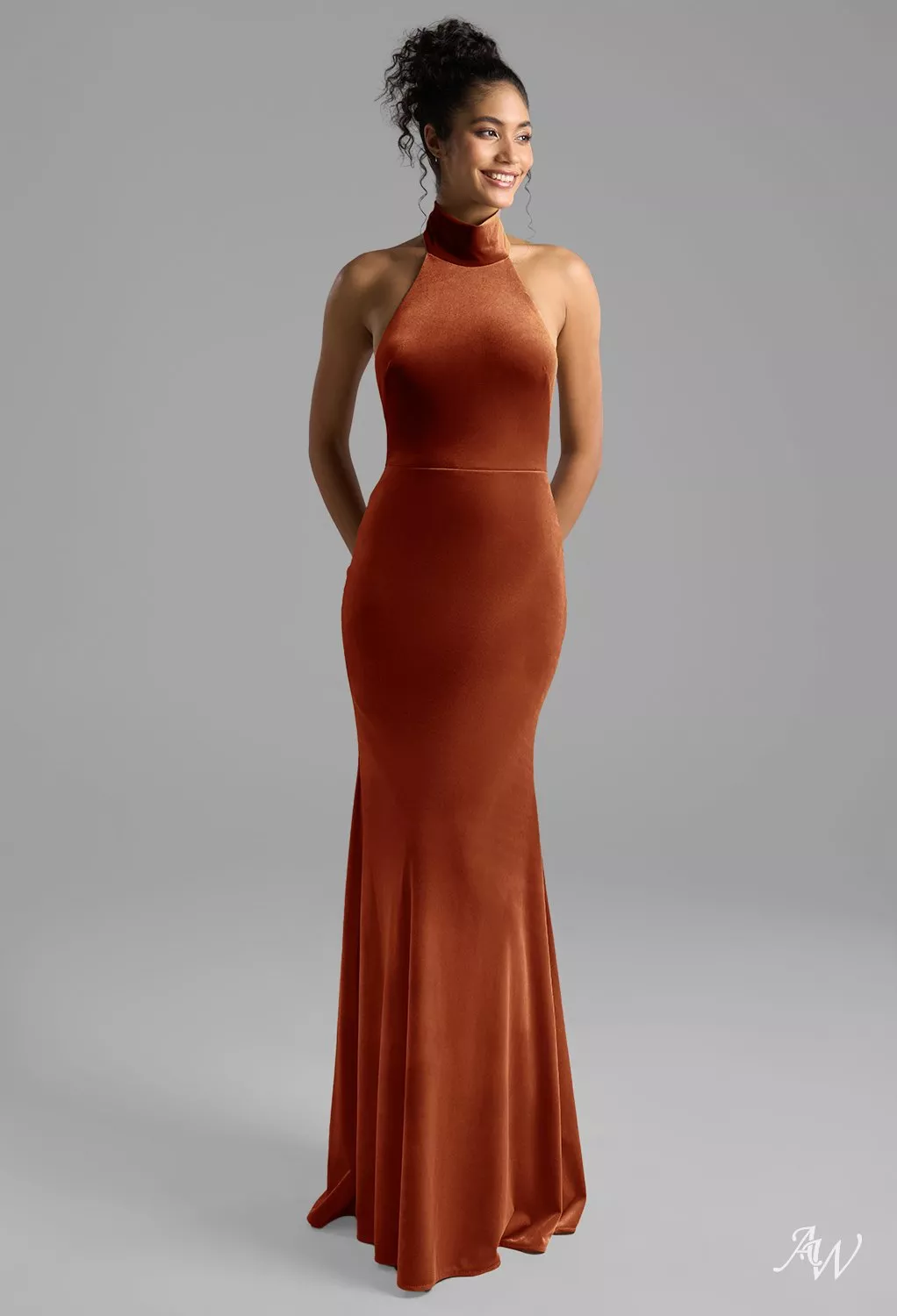 AW.Bridal Mermaid Halter Neckline Floor Length Backless Wedding Guest Dresses Dress Burnt Orange Size 4