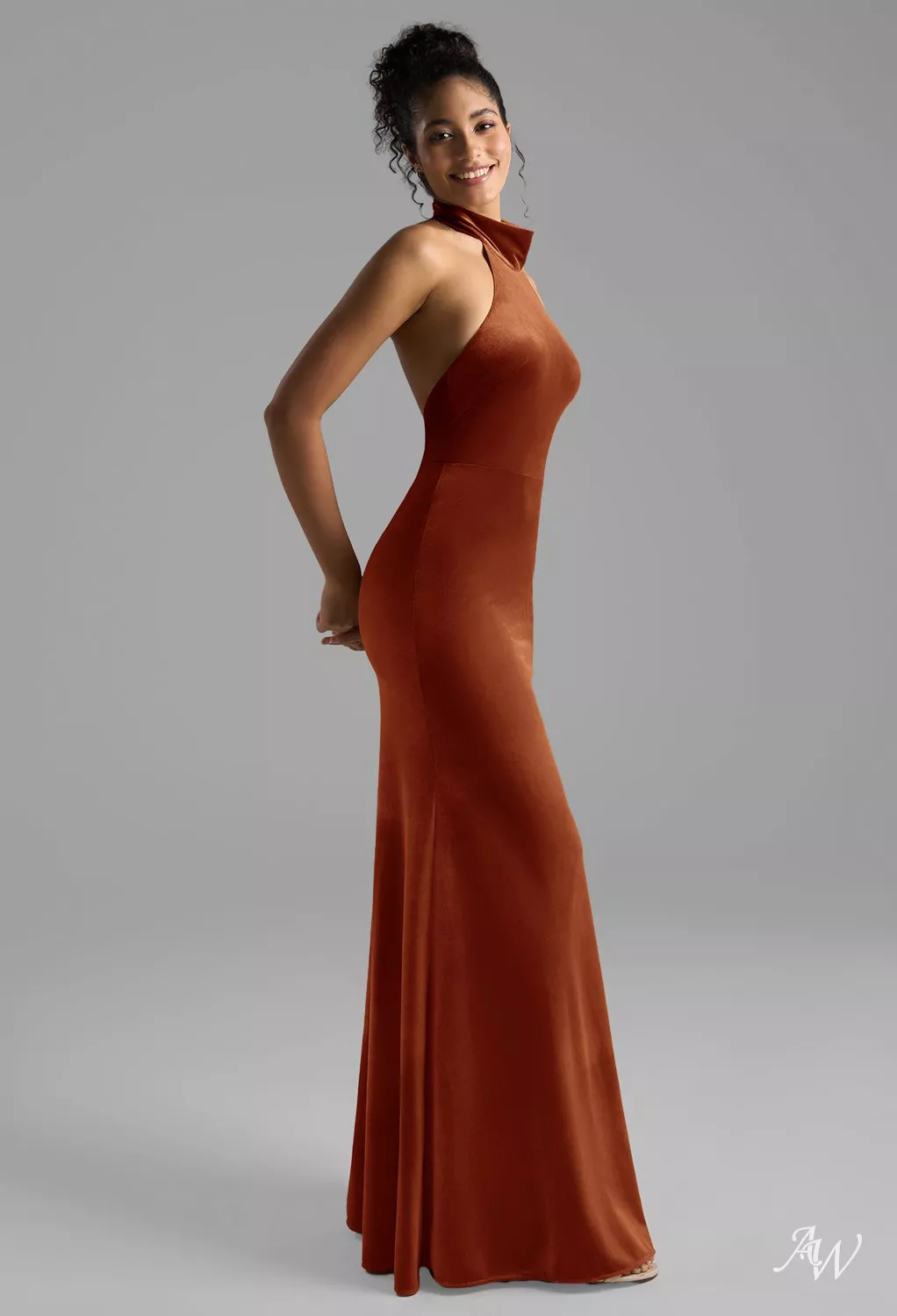AW.Bridal Mermaid Halter Neckline Floor Length Backless Wedding Guest Dresses Dress Burnt Orange Size 4