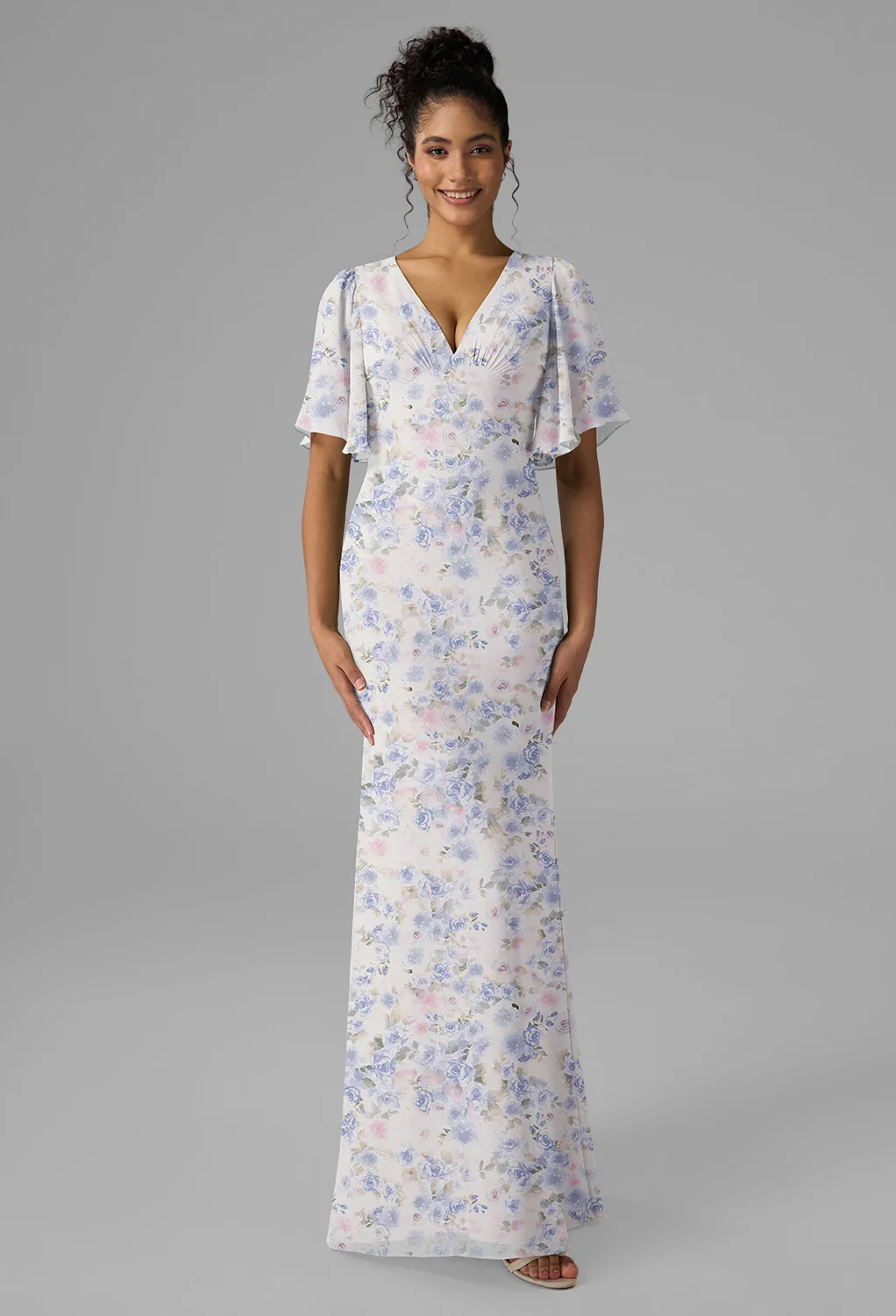 Azure Purple Print Fall Wedding Guest Dresses | AW.Bridal