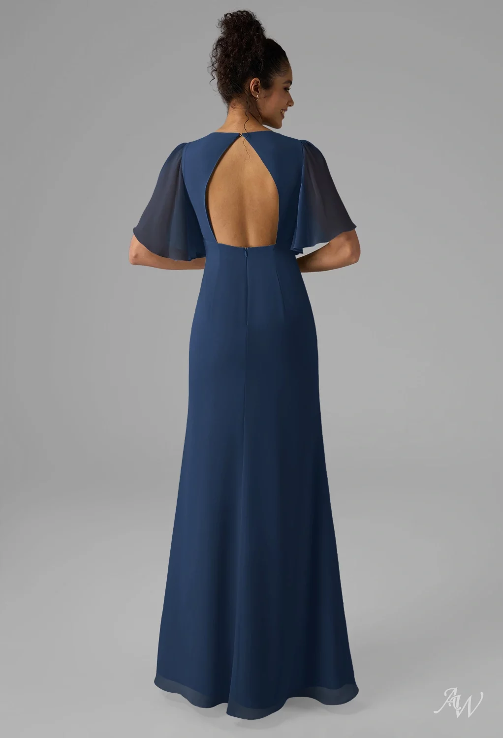 gray and navy bridesmaid dresses AW.Bridal A-line V-Neck Floor Length Long Bridesmaid Dresses Dress Navy Size 8