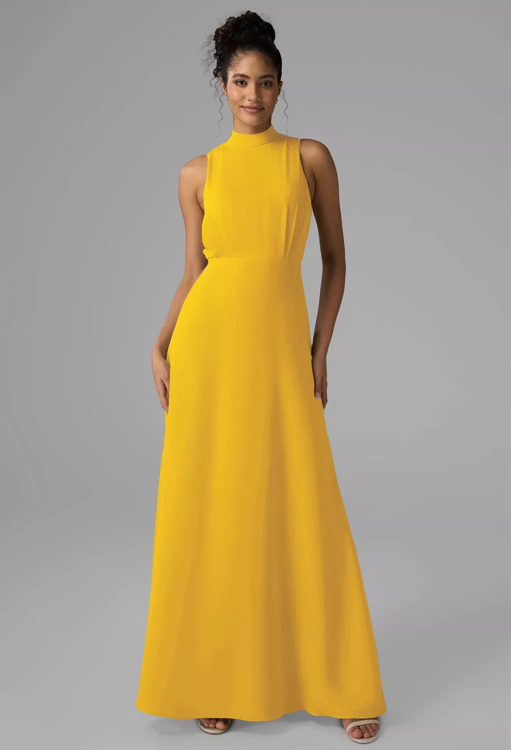 fall ladies dresses Sheath Silk Satin Yellow Long Bridesmaid Dresses, Yellow / 14 / E