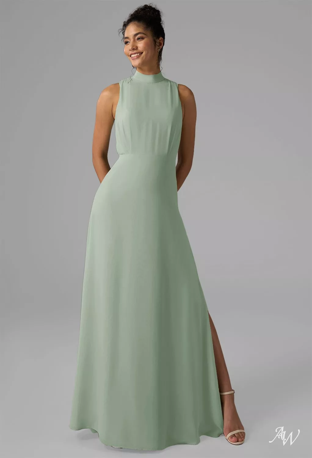 Maxi Dress Silver Green Bridesmaid Dresses Sample Monica Size 12 Sea Foam