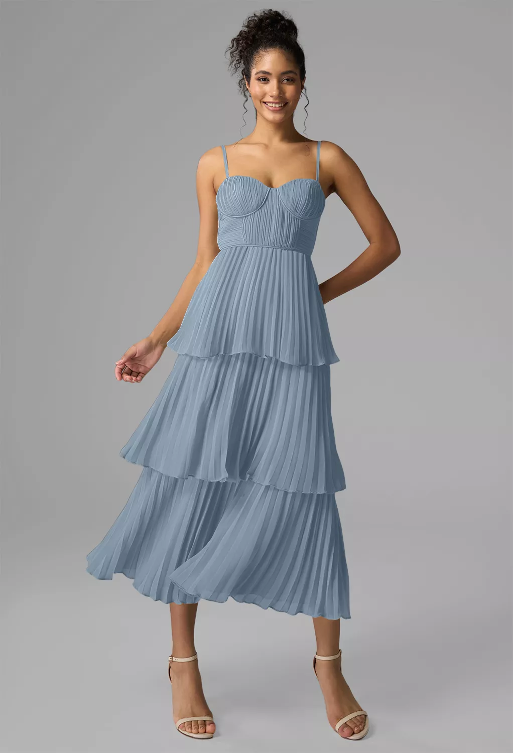 blue dress for baby girl Dusty Blue Seuqined Top Short Sleeves Tulle A-Line Bridesmaid Dresses, CB0253 US16 / Custom Color(Leaving A note) main image 1