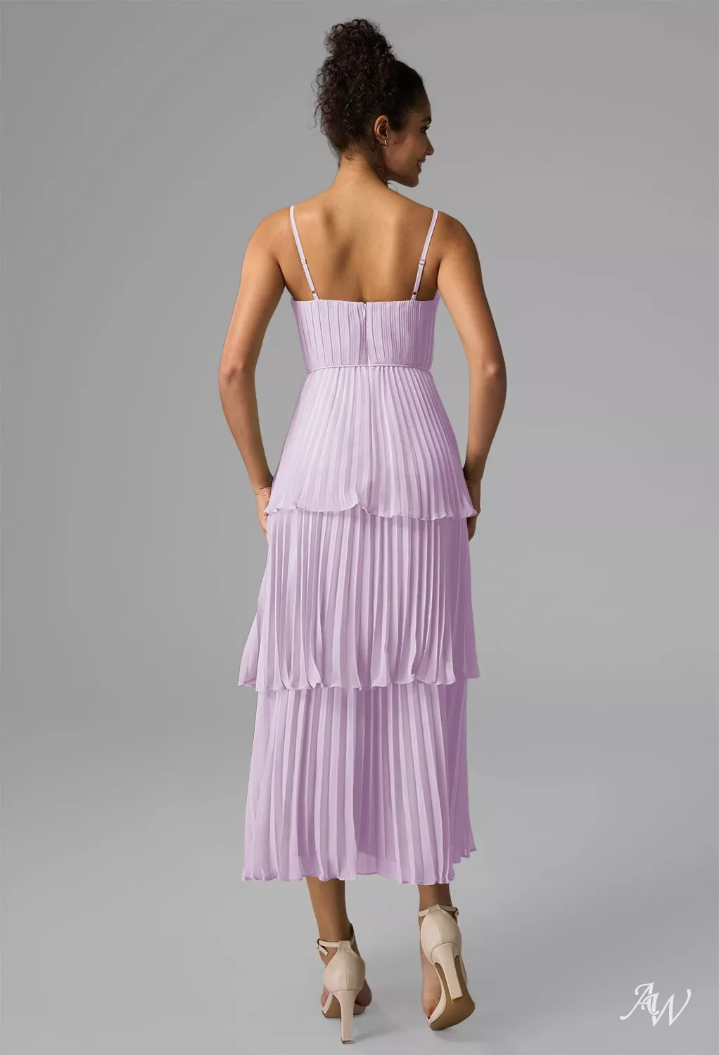 AW.Bridal A-line Sweetheart Neckline Tea Length Sleeveless Spaghetti Straps Pleat Ruffles Tiered Short Bridesmaid Dresses Dress Lilac Size 8