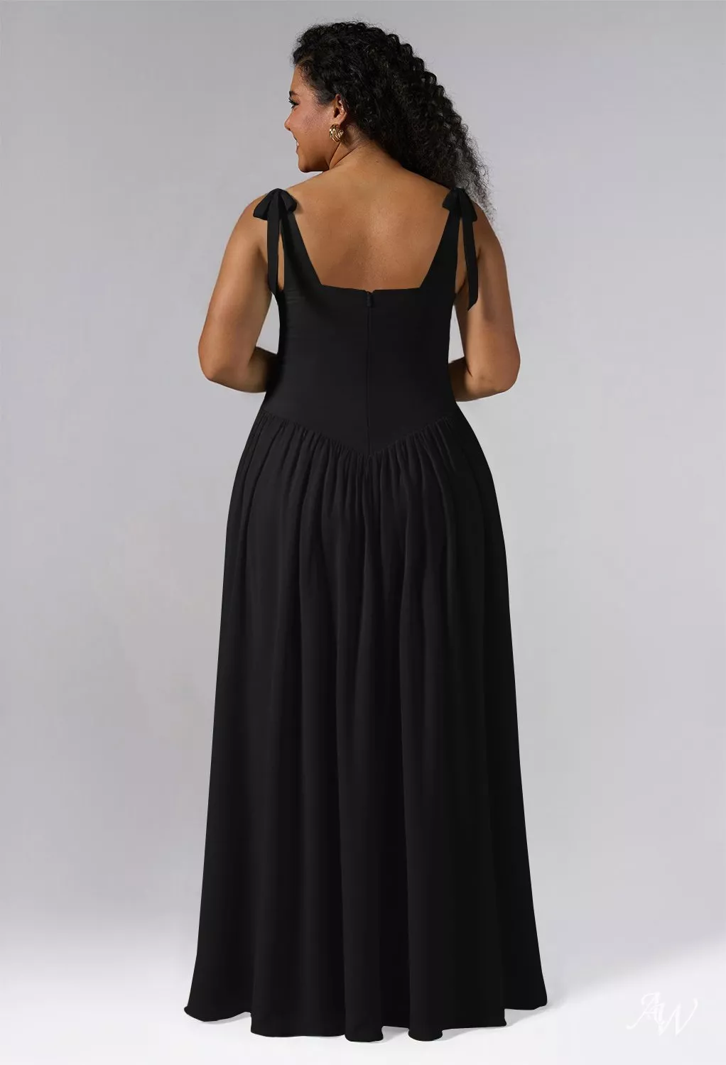 AW.Bridal A-Line Square Neckline Floor Length Bows Pleat Drop Waist Wedding Guest Dresses Dress Black Size 8
