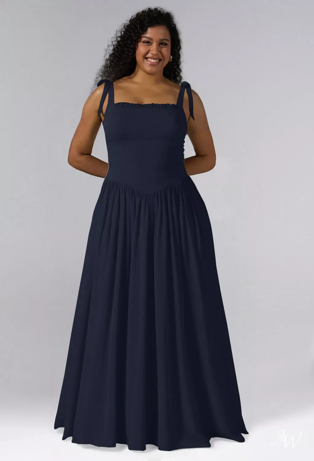 plus size navy bridesmaid dresses AW.Bridal A-line Square Neckline Floor Length Bows Pleat Drop Waist Wedding Guest Dress Dark 8 navy blue bridesmaid dresses