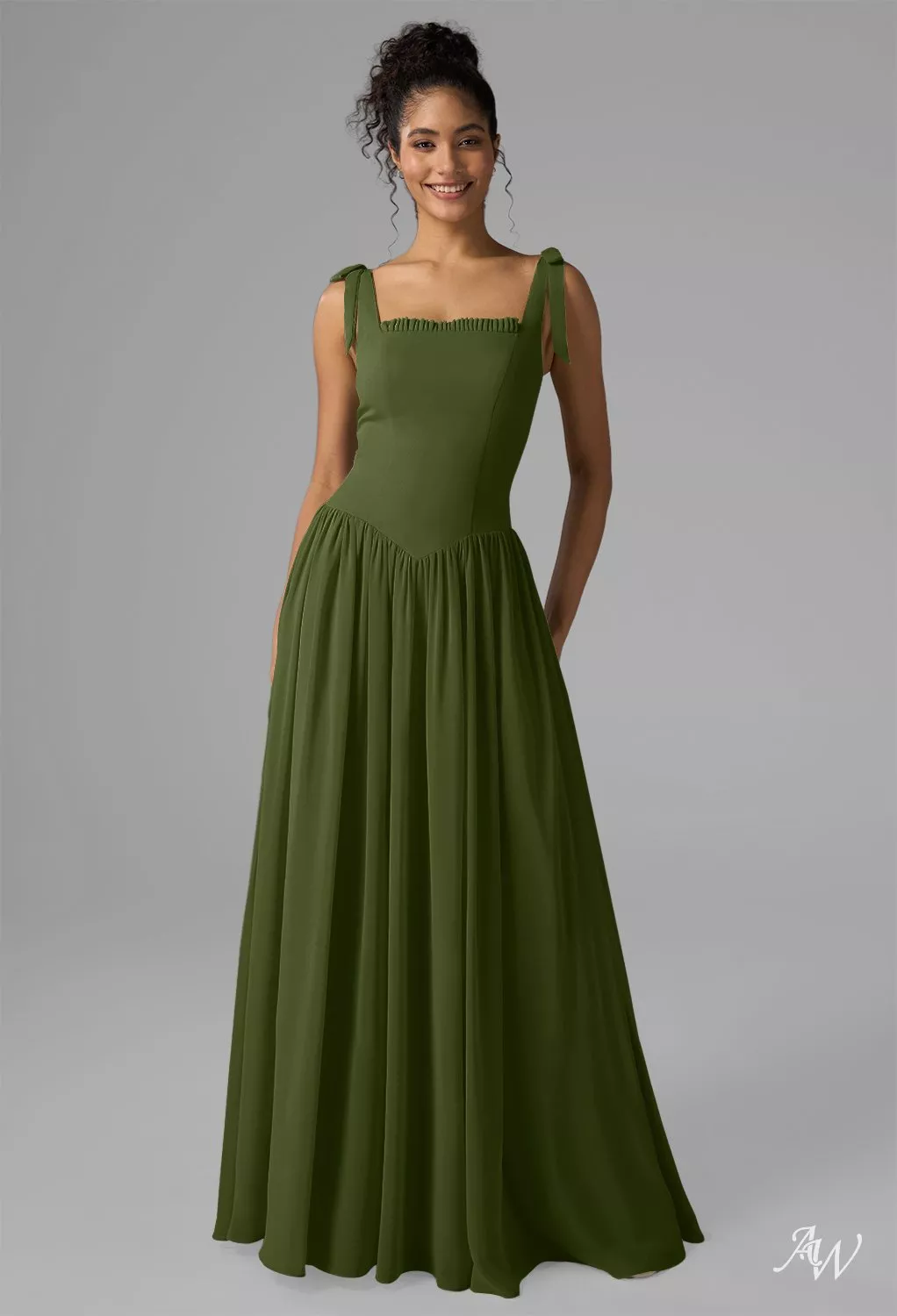 olive green dresses Ricki Maxi Dress - She is wearing a standard 0 (Bust 32(81cm) AW.Bridal A-line Square Neckline Floor