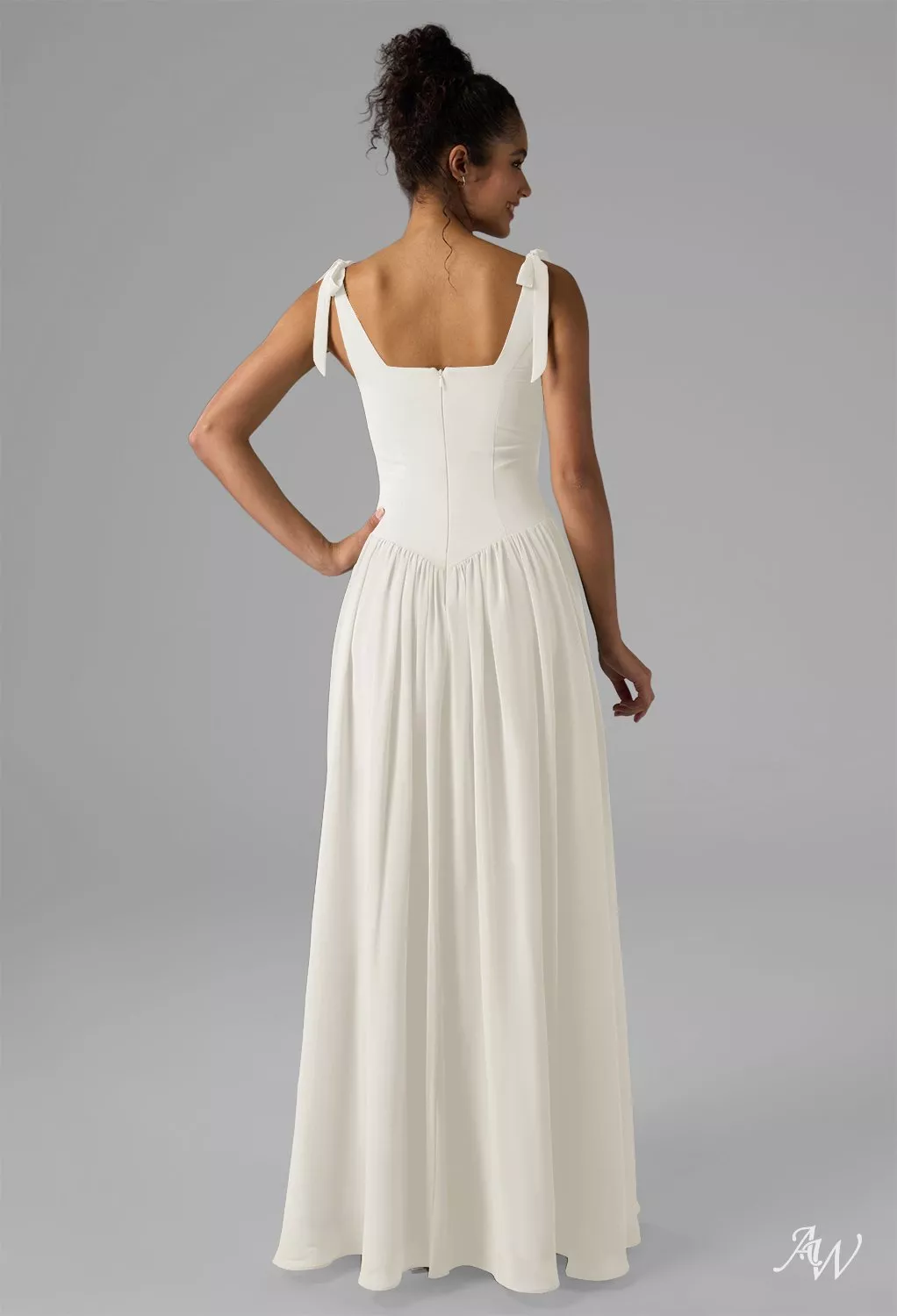 AW.Bridal A-line Square Neckline Floor Length Bows Pleat Drop Waist Wedding Guest Dresses Dress Ivory Size 4
