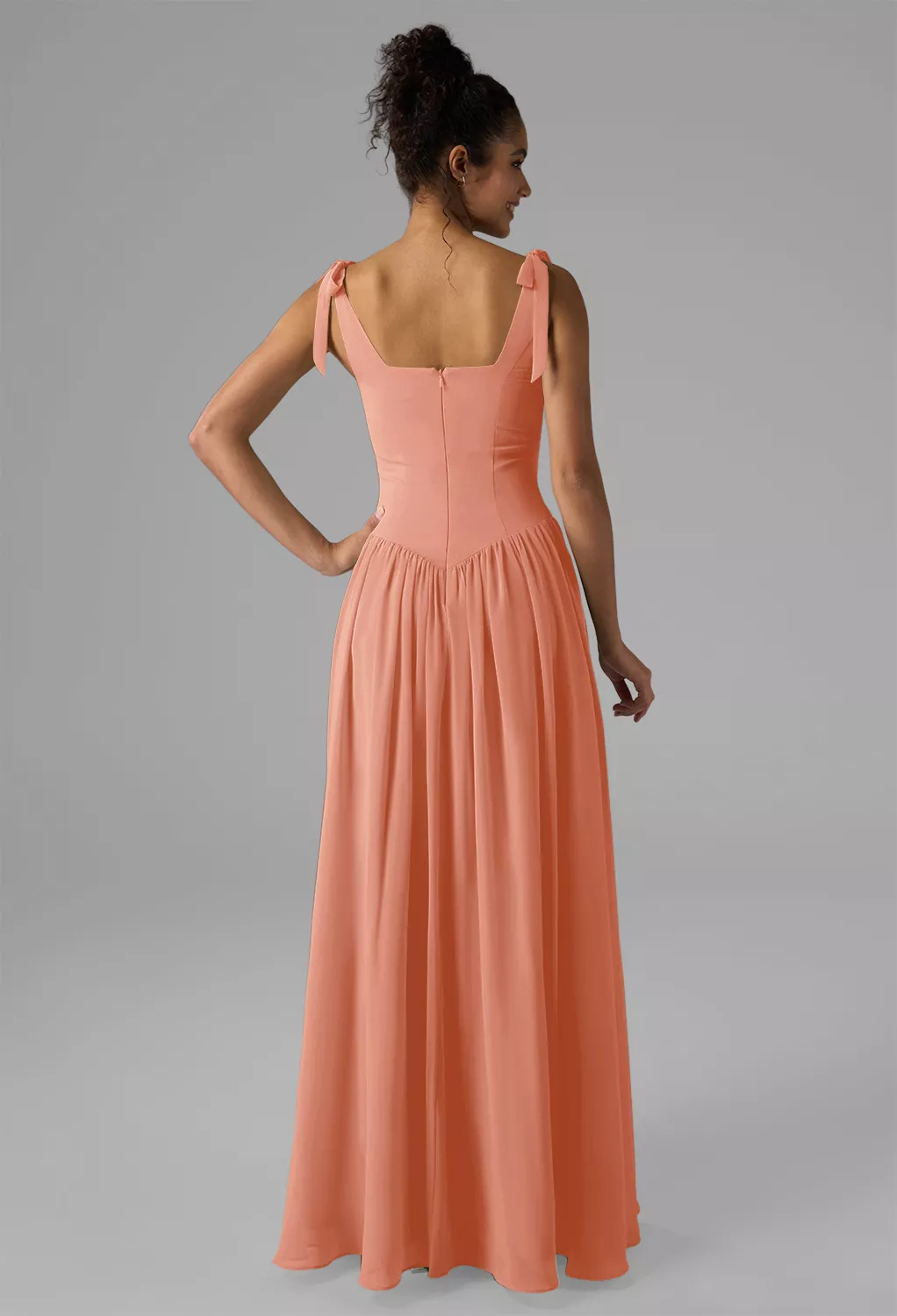 blue dress for baby girl One Shoulder Unique Peach Chiffon Floor Length Slit Bridesmaid Dress main image 1