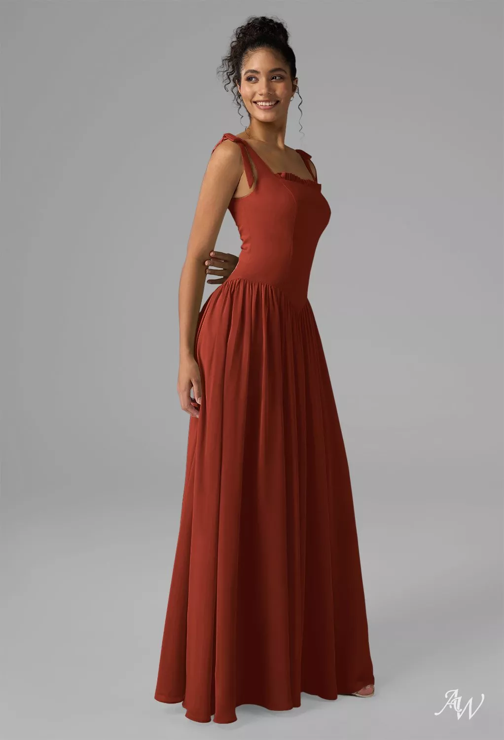 AW Kristen Dress, Sage Green Chiffon Floor Length Square Neckline ...