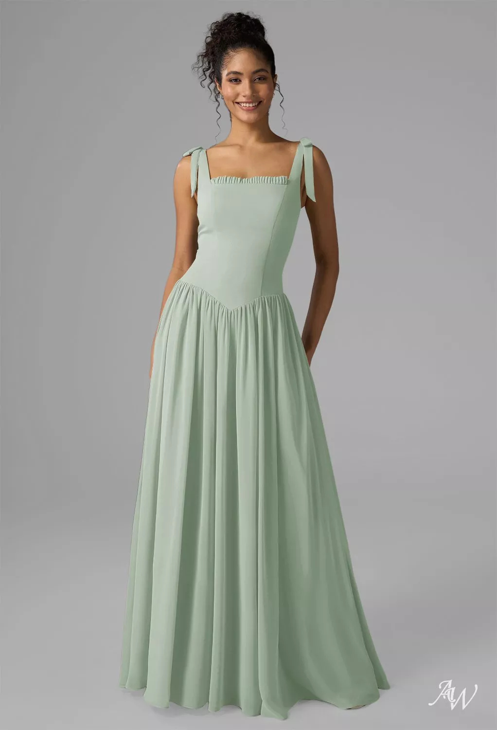 open lace back dress Sage Green Chiffon V Neck Long Party Dress – Dressesforparty main image 1