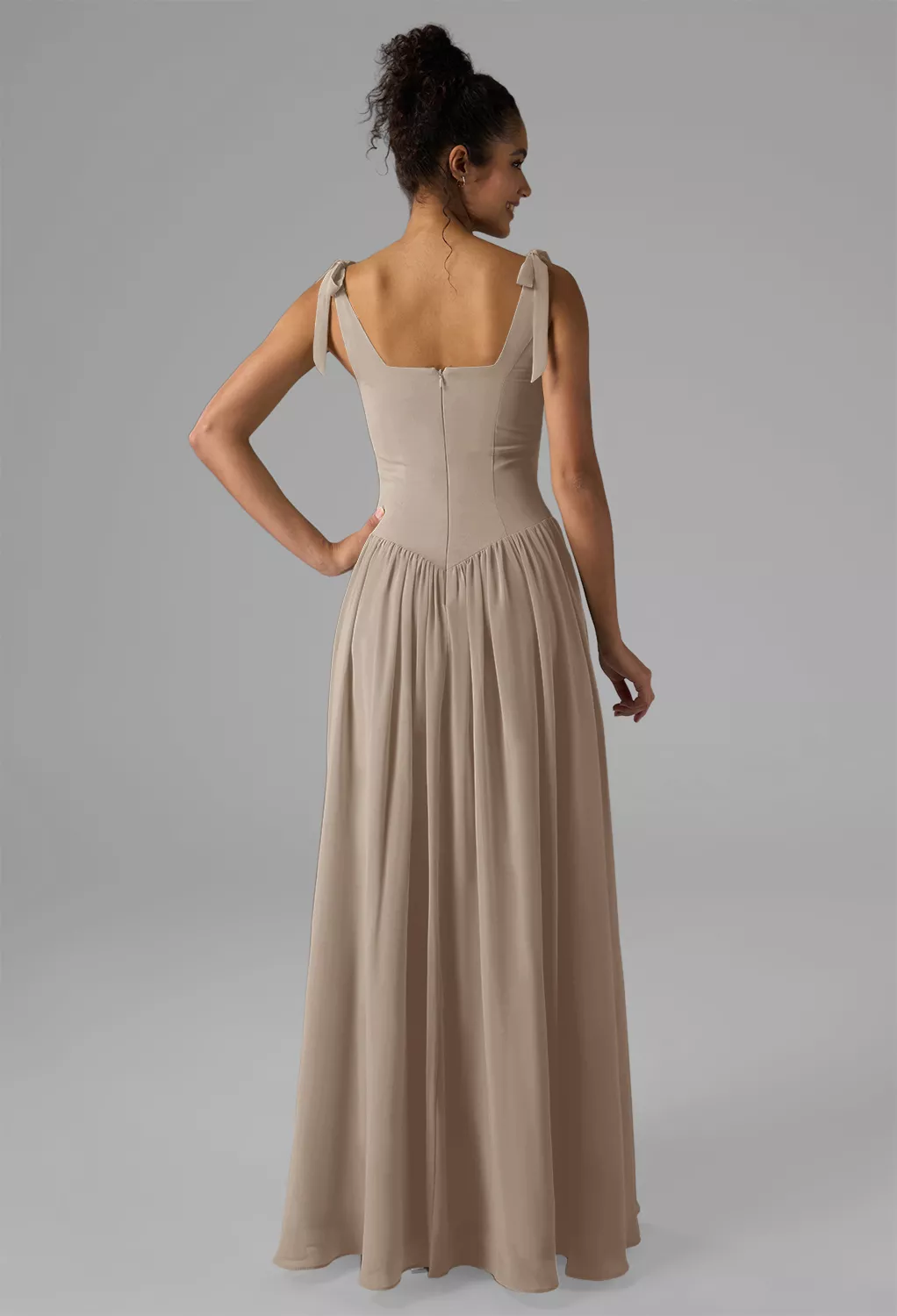 dark taupe bridesmaid dresses Dark Taupe Bridesmaid Dresses Flowy One Shoulder Long Sleeves Floor Length Chiffon Bridesmaid Dresses