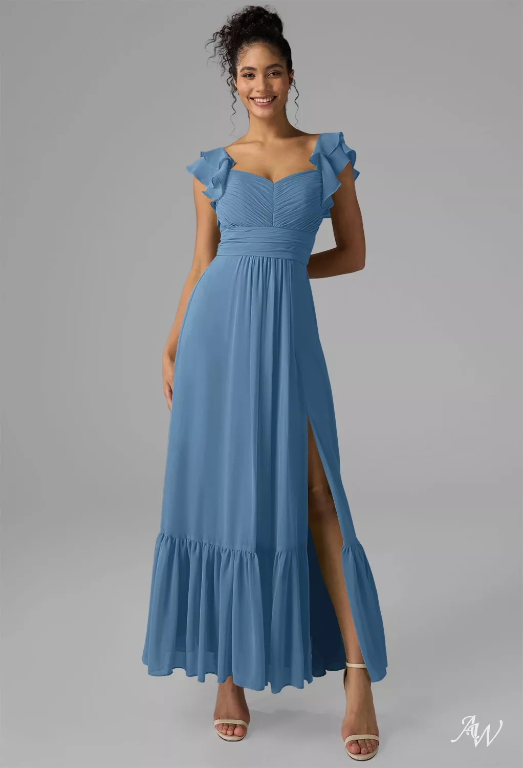 knee length dresses for ladies Floral Plunge Belted Ruffle Maxi Dress