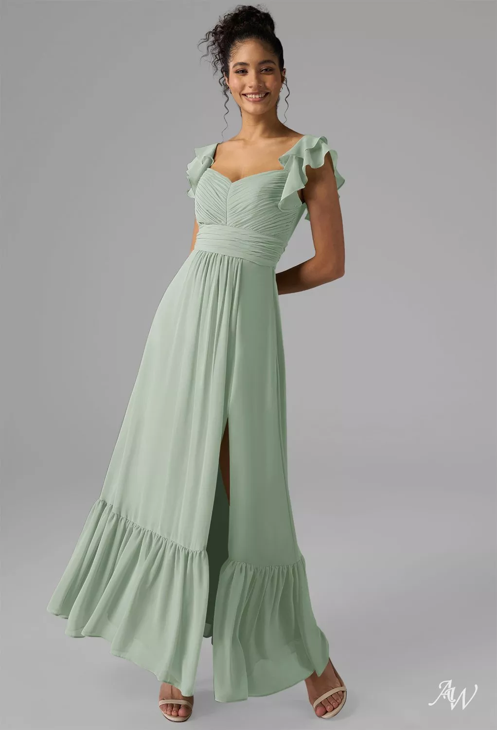 princess polly baby blue dress A-line Long V-neck Sleeveless Lace Chiffon Bridesmaid Dresses – COCOSBRIDE main image 1