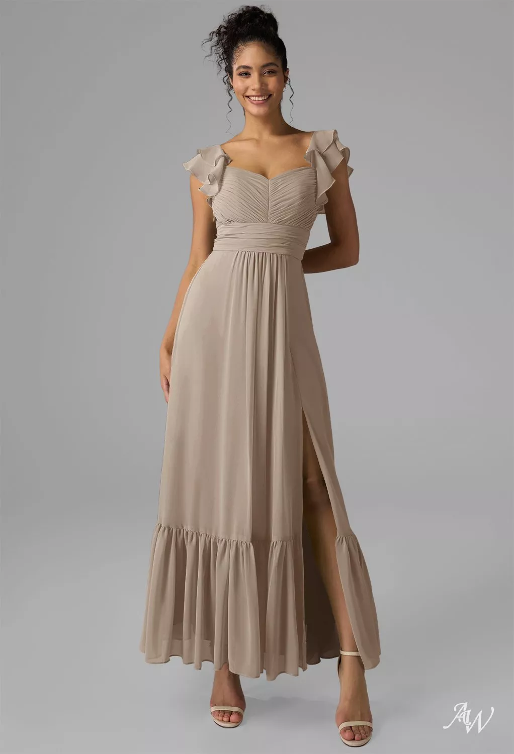 blue dress for baby girl Sheath One-shoulder Ankle-length Split Bridesmaid Dresses With Pleats,  BD0644