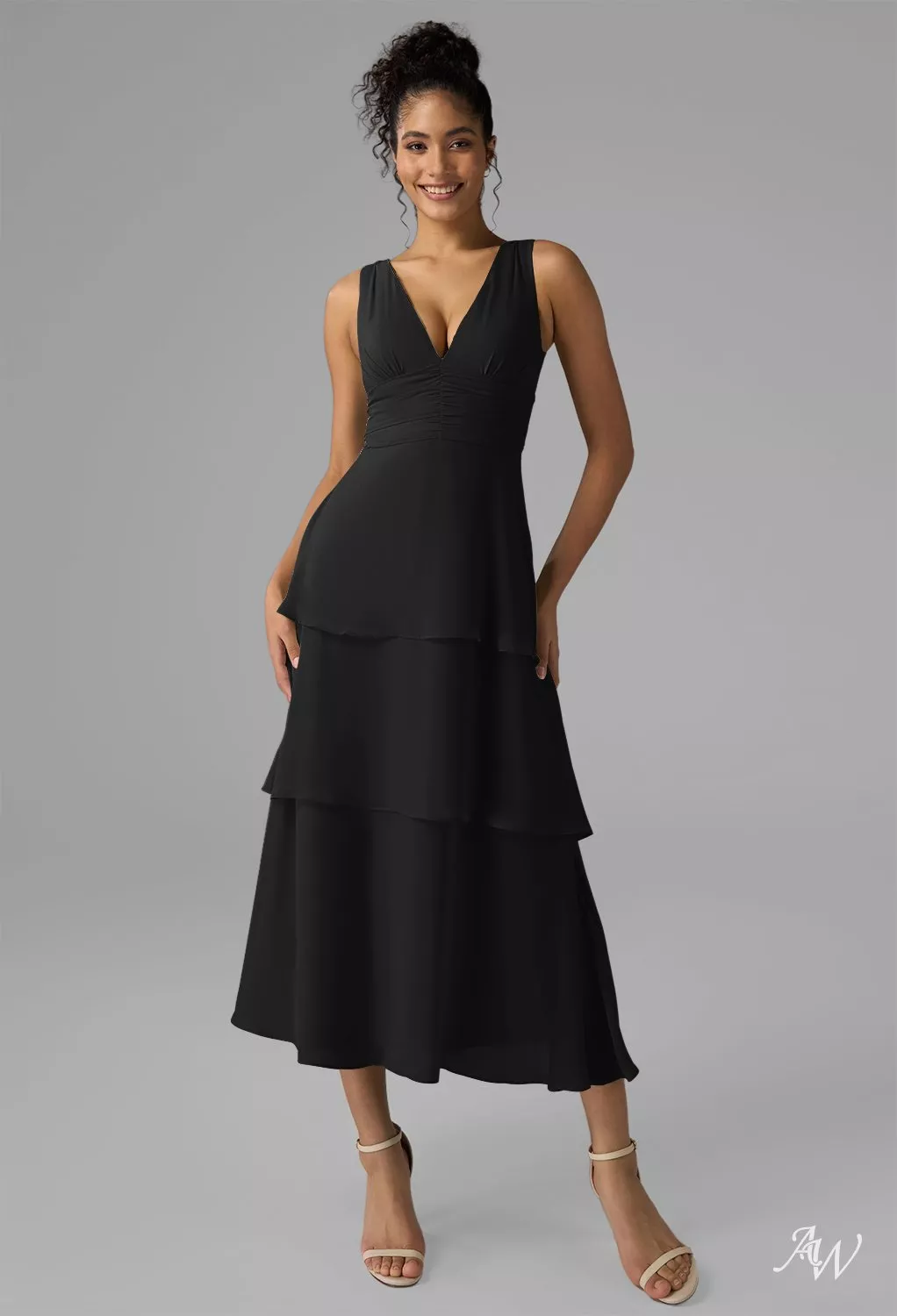 tea length bridesmaid dresses black Two Piece Tulle Skirt Bridesmaid Dresses Black Tea Length Bridesmaid Dresses  with Sleeves Black Prom Dress, main image 1