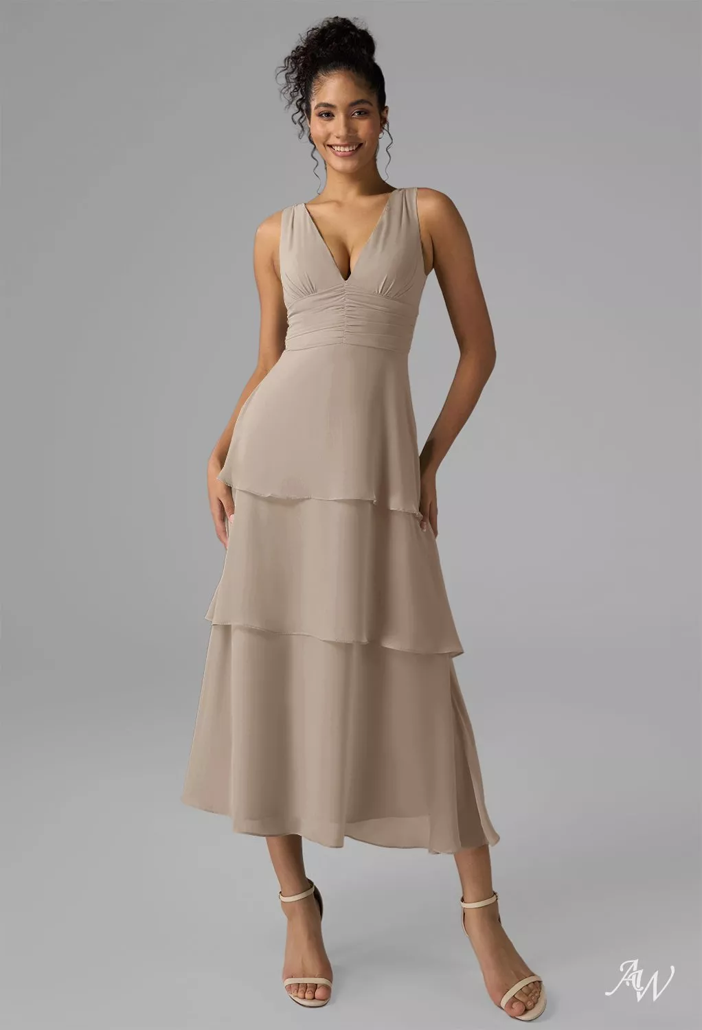aline tea length bridesmaid dresses Berylove Women Lemon Yellow Bridesmaid Dress A Line Keyhole Tea Length Wedding Guest Dress, chiffon color / custom main image 1
