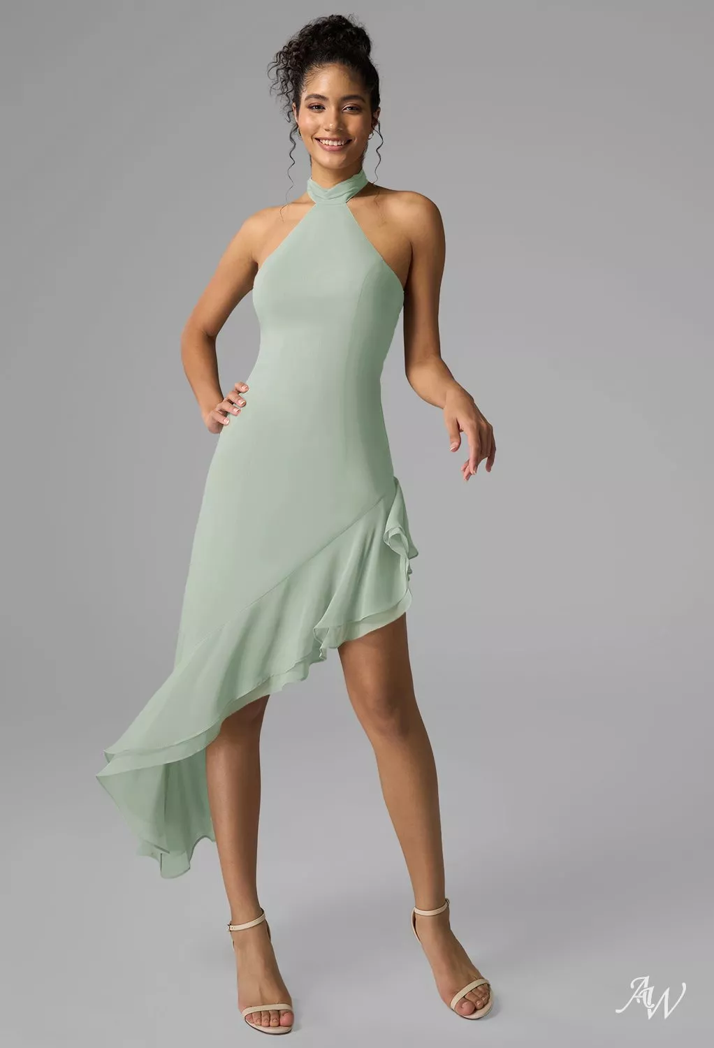 sage mint green dress Sage Green Spaghetti Straps A-line Long Bridesmaid Dress with Slit Sage Green / Custom Size