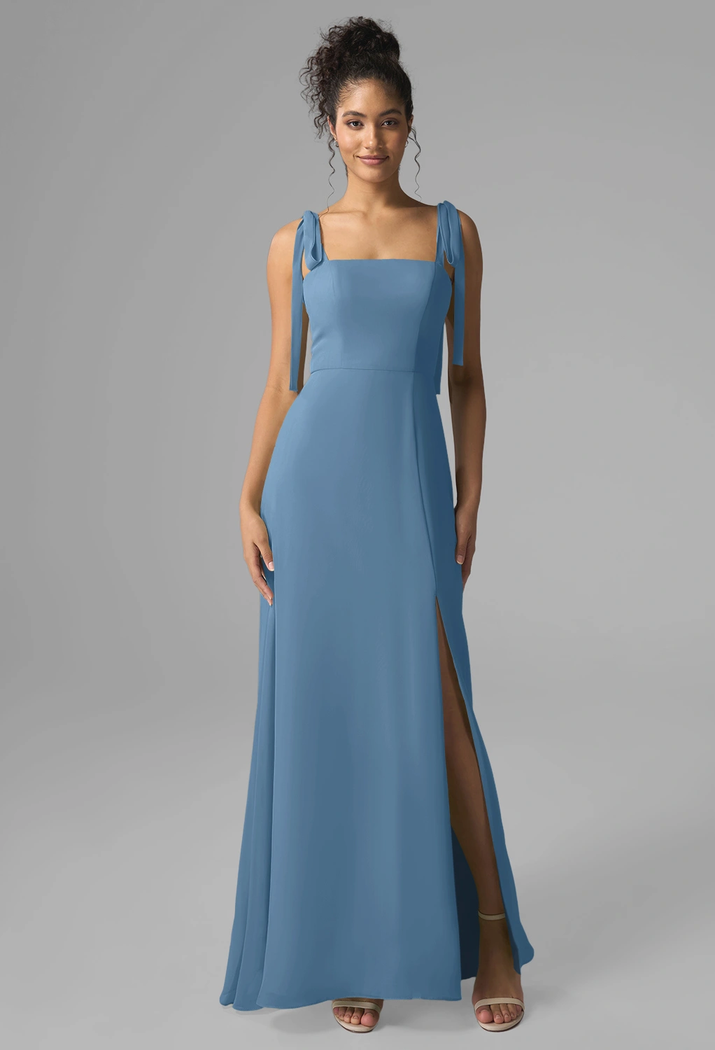 aqua blu australia dress Chiffon V Neck Dusty Blue Long Cheap Bridesmaid Dresses Online, WG251 –  SposaDresses main image 0