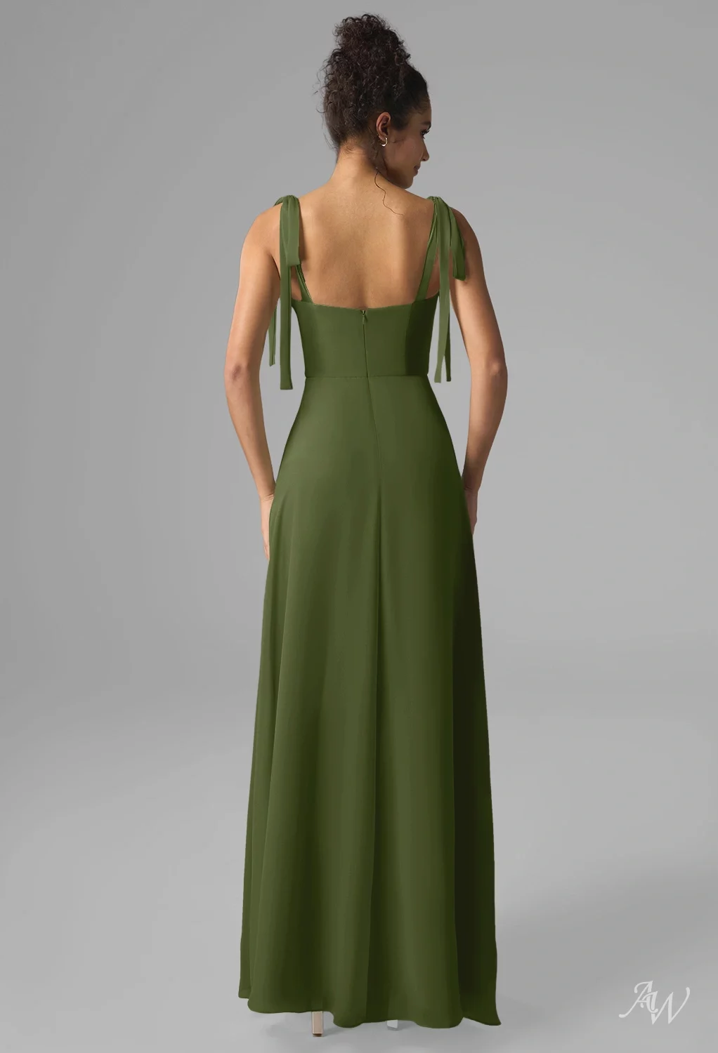 bohemian olive green bridesmaid dresses AW.Bridal A-line Square Neckline Floor Length Sleeveless Spaghetti Straps Split Long Bridesmaid Dresses Dress Green Olive Size 8