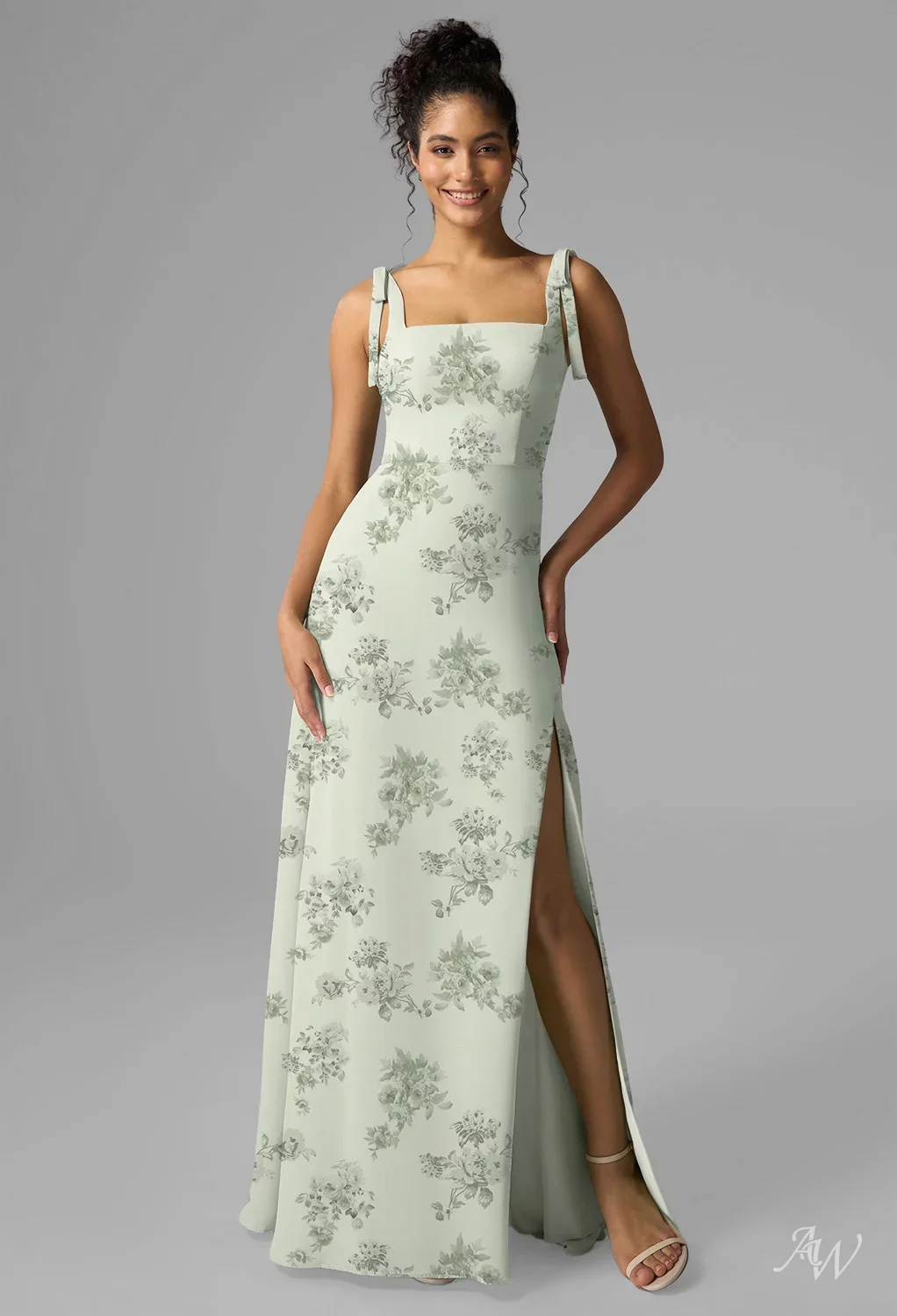 green emerald velvet dress Cerin | Pale Pistachio - Sheath V Neck Chiffon Long Bridesmaid Dress with Slit main image 0