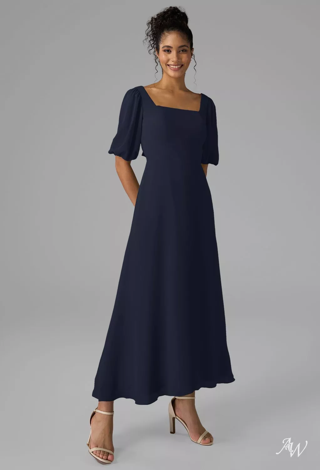 chiffon ankle length dress AW.Bridal A-line Square Neckline Wedding Guest Dresses Dark Navy Size 8 Asymmetrical belted dress Blue corset organza dress Size:US4/UK8 Perfect for weddings and