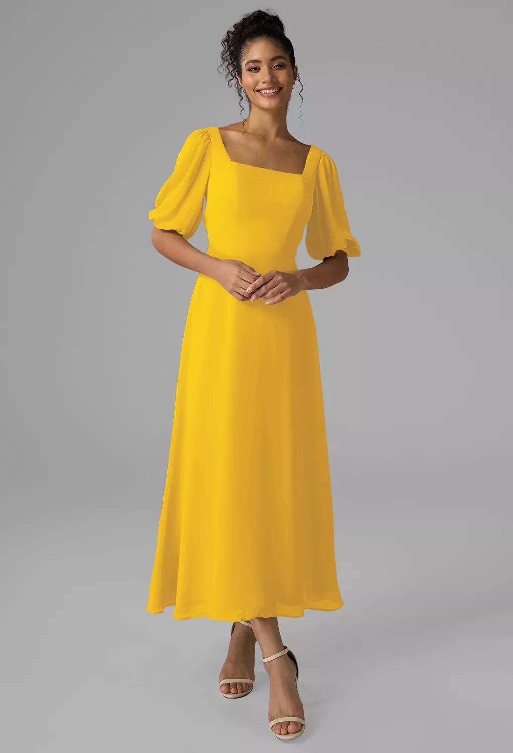 mustard dress for fall Mustard Boho Tile Print Bubble Sleeve Mini Dress main image 1