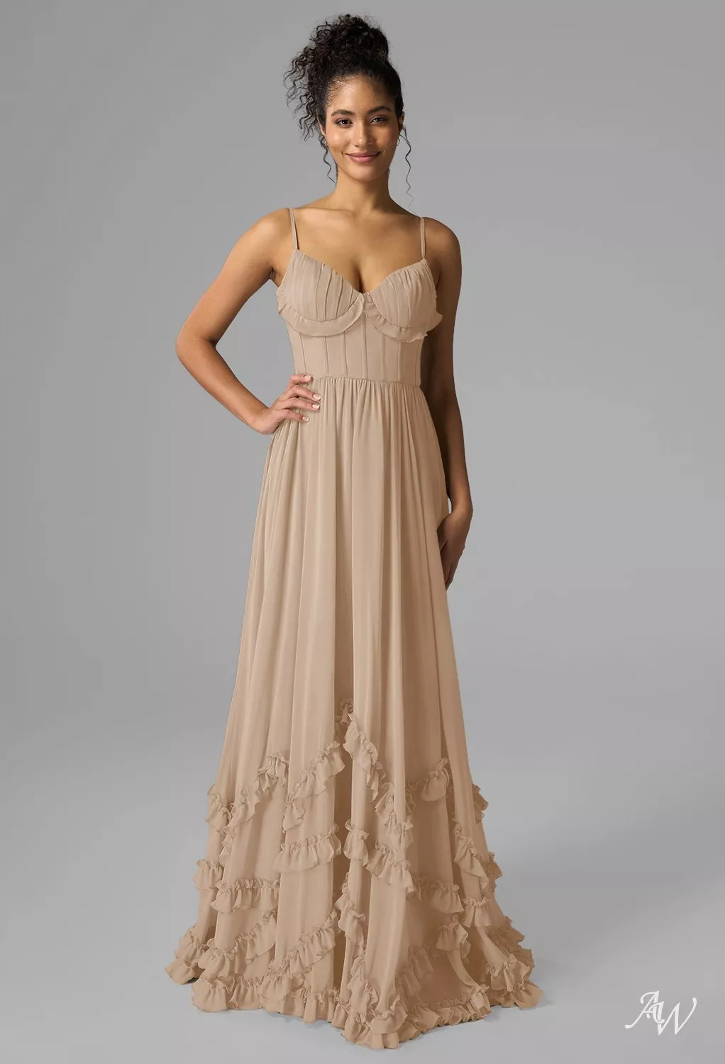 champagne chiffon bridesmaid dresses Bandeau Satin Bridesmaid Dress with Chiffon Neck Scarf