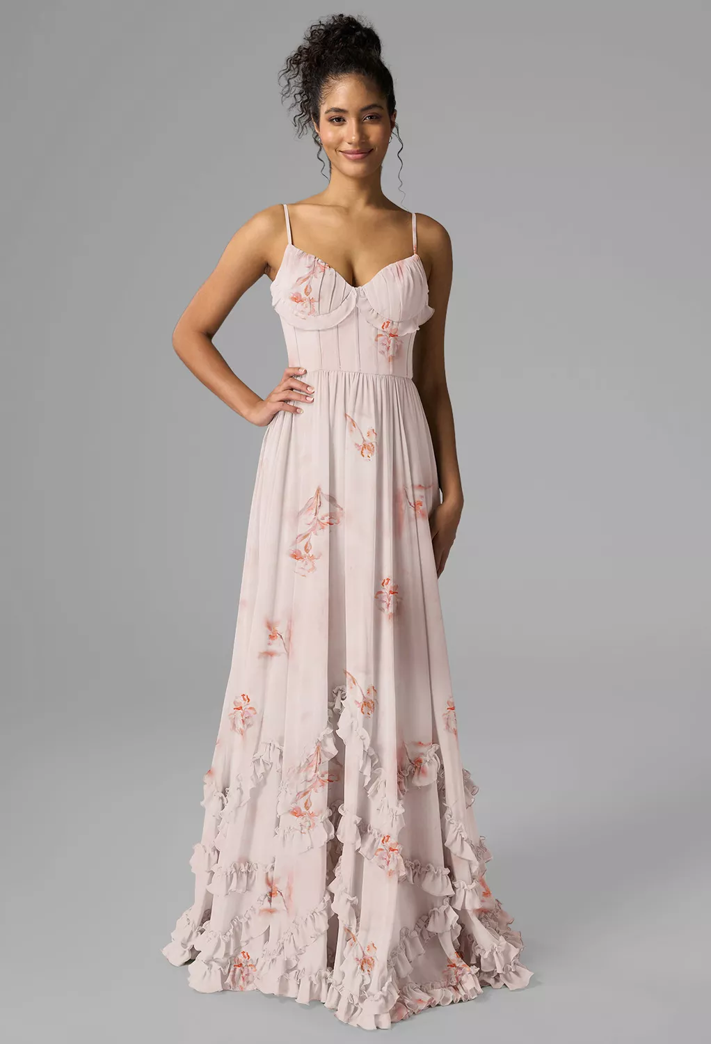 lace blush bridesmaid dress BABARONI Chiffon And Lace Floor-length A-line Dress Dusty Rose, Dusty Rose / US0 main image 1