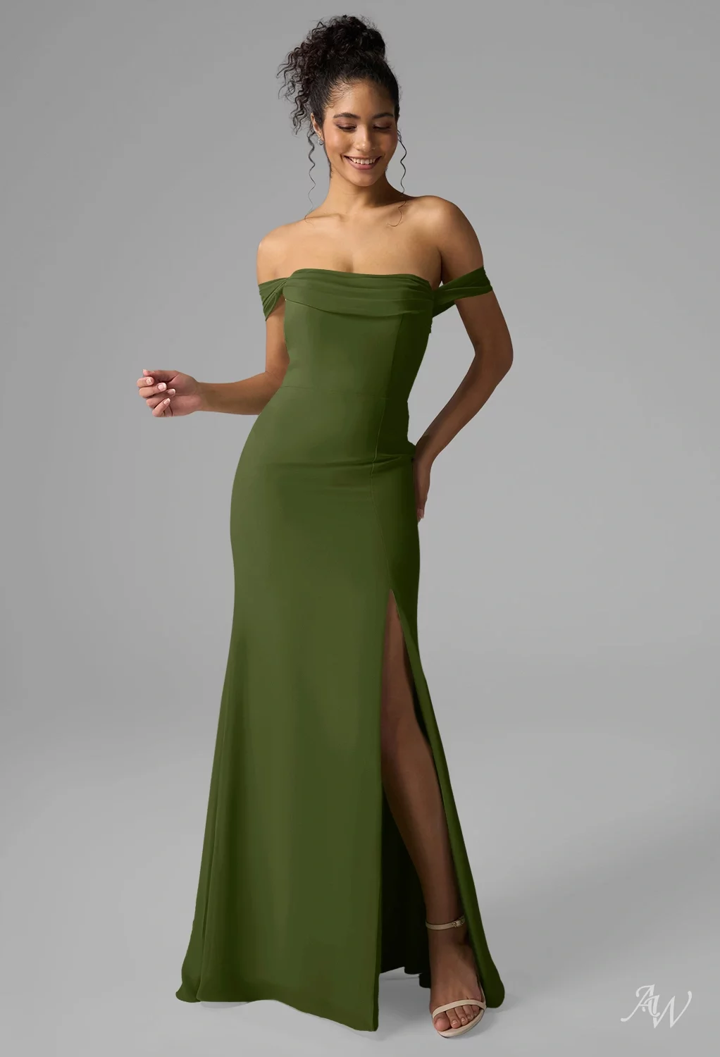 olive green fall dresses Olive Green Mother of Bride Dresses Sheath Embellished Shoulder Long Sleeves Mother of the Bride Dress main image 0