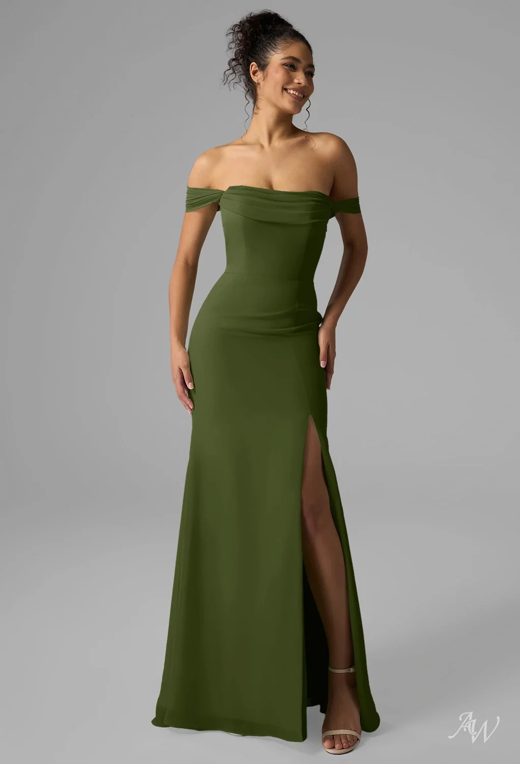 オリーブグリーン ペプラムドレス AW Chelsea Green Olive Bridesmaid Dresses | AW.Bridal