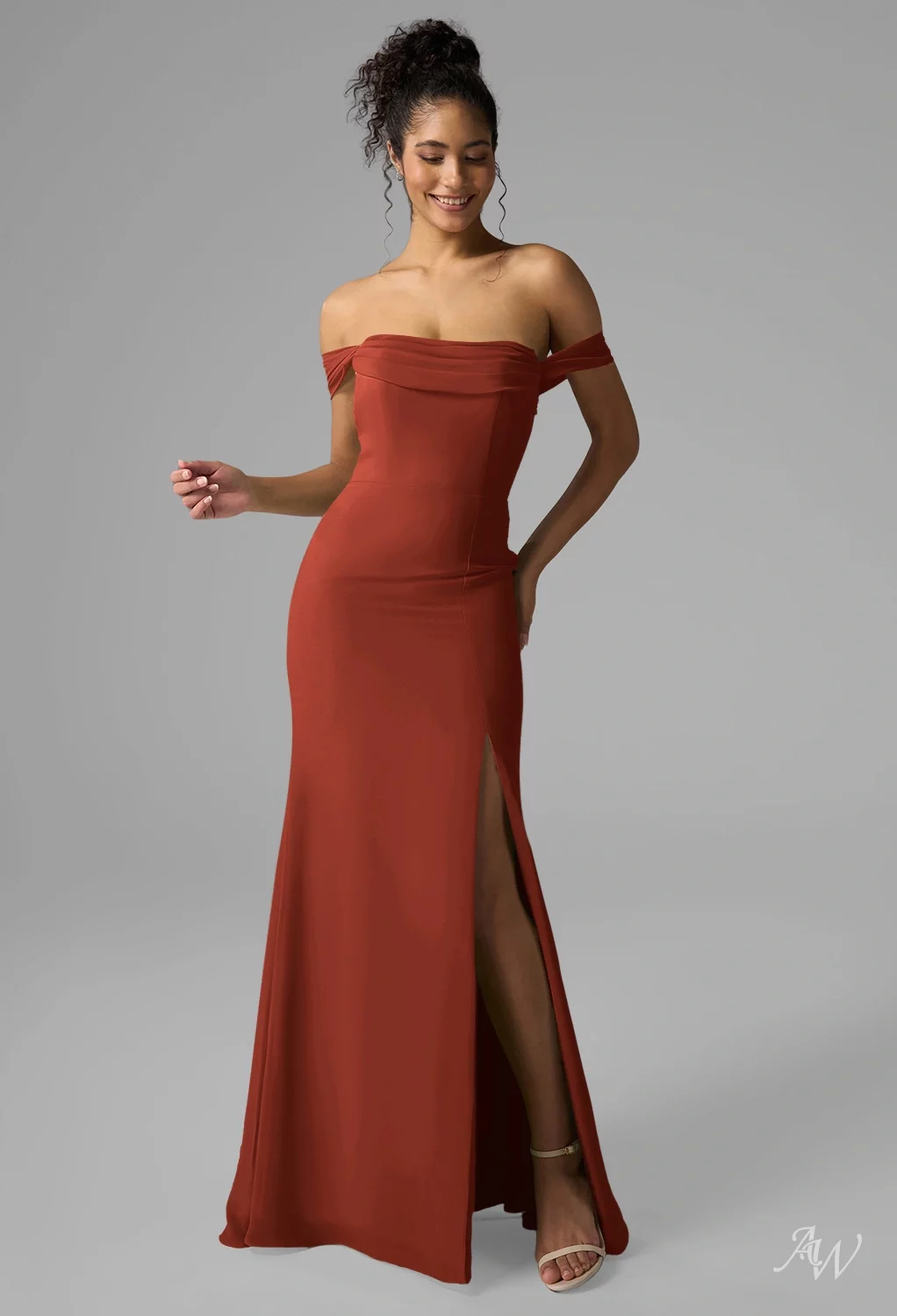 rust dress Rust Coloured Prom Dresses Deep V-Neck Short Sleeves Stretch Satin Prom Dress With Split