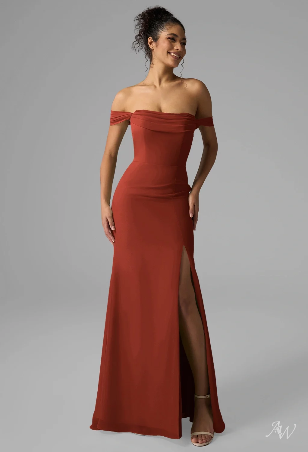off the shoulder rust dress " Madelyn " Off Shoulder Dress ( Rust )