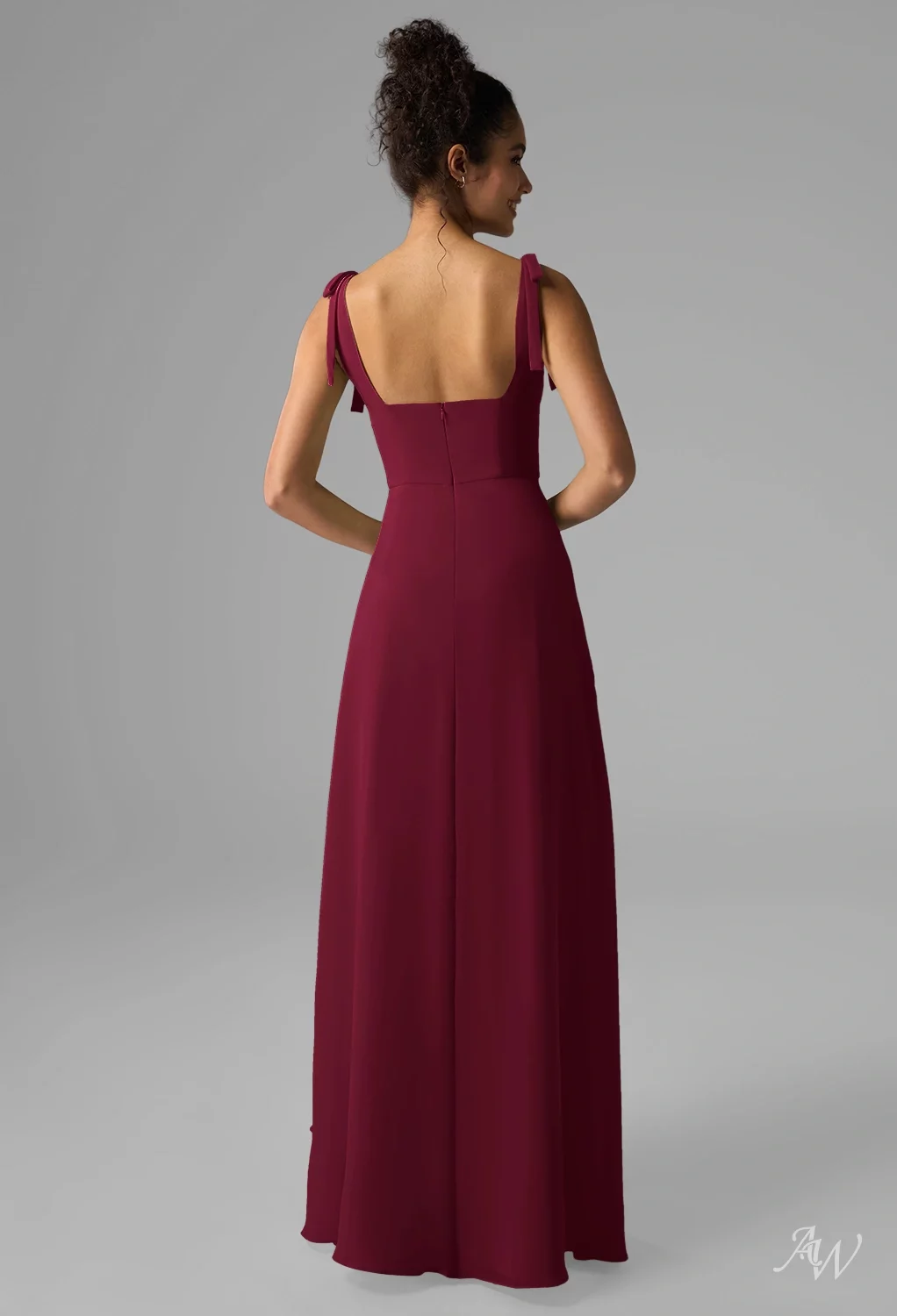 AW.Bridal A-line Square Neckline Floor Length Bows Split Wedding Guest Dresses Dress Burgundy Size 6