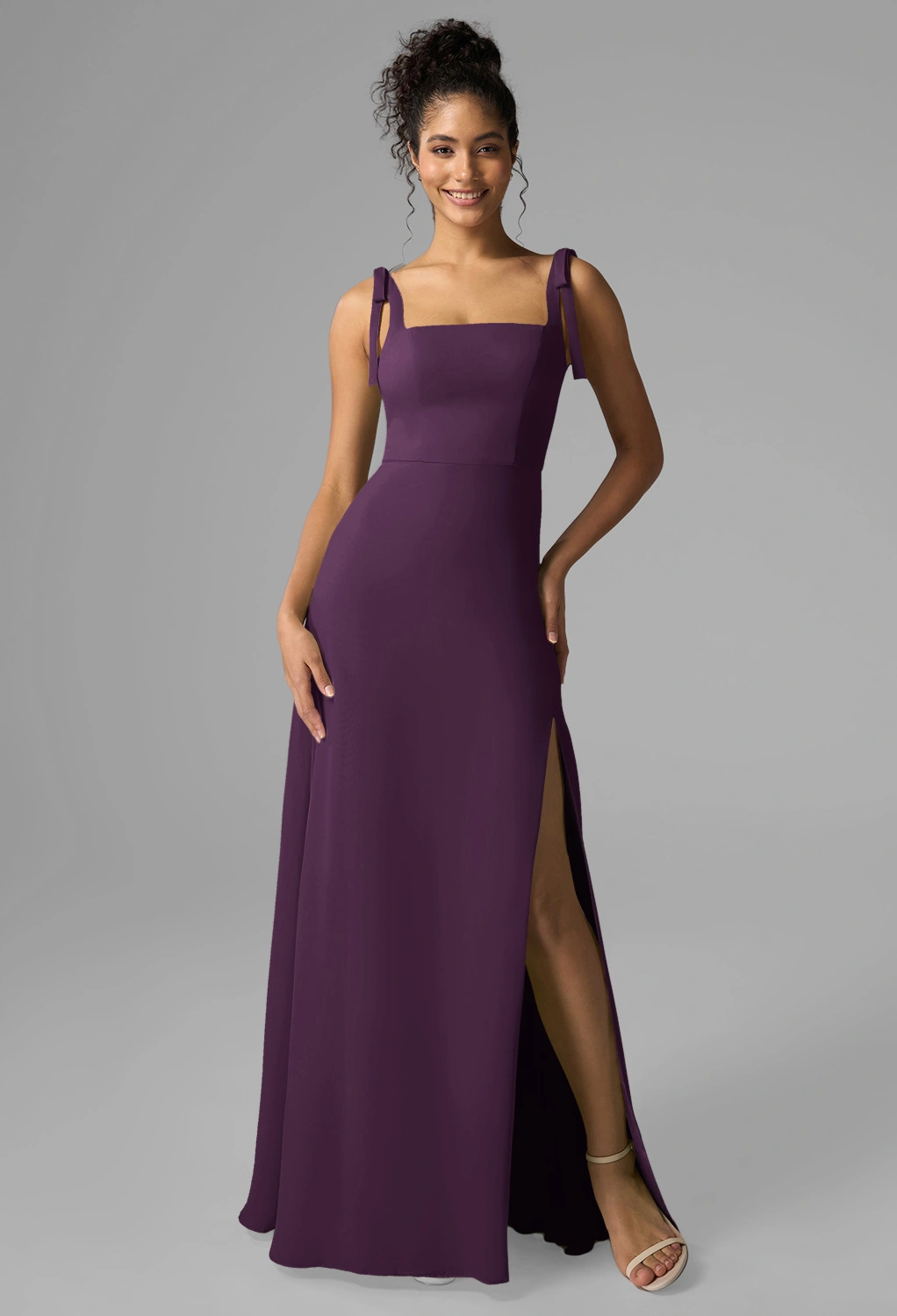 dark purple dresses for wedding guests Mac Duggal Ruched Top Women's Halter Gown - while the solid color palette provides timeless versatility Purple Wedding Guest Dresses