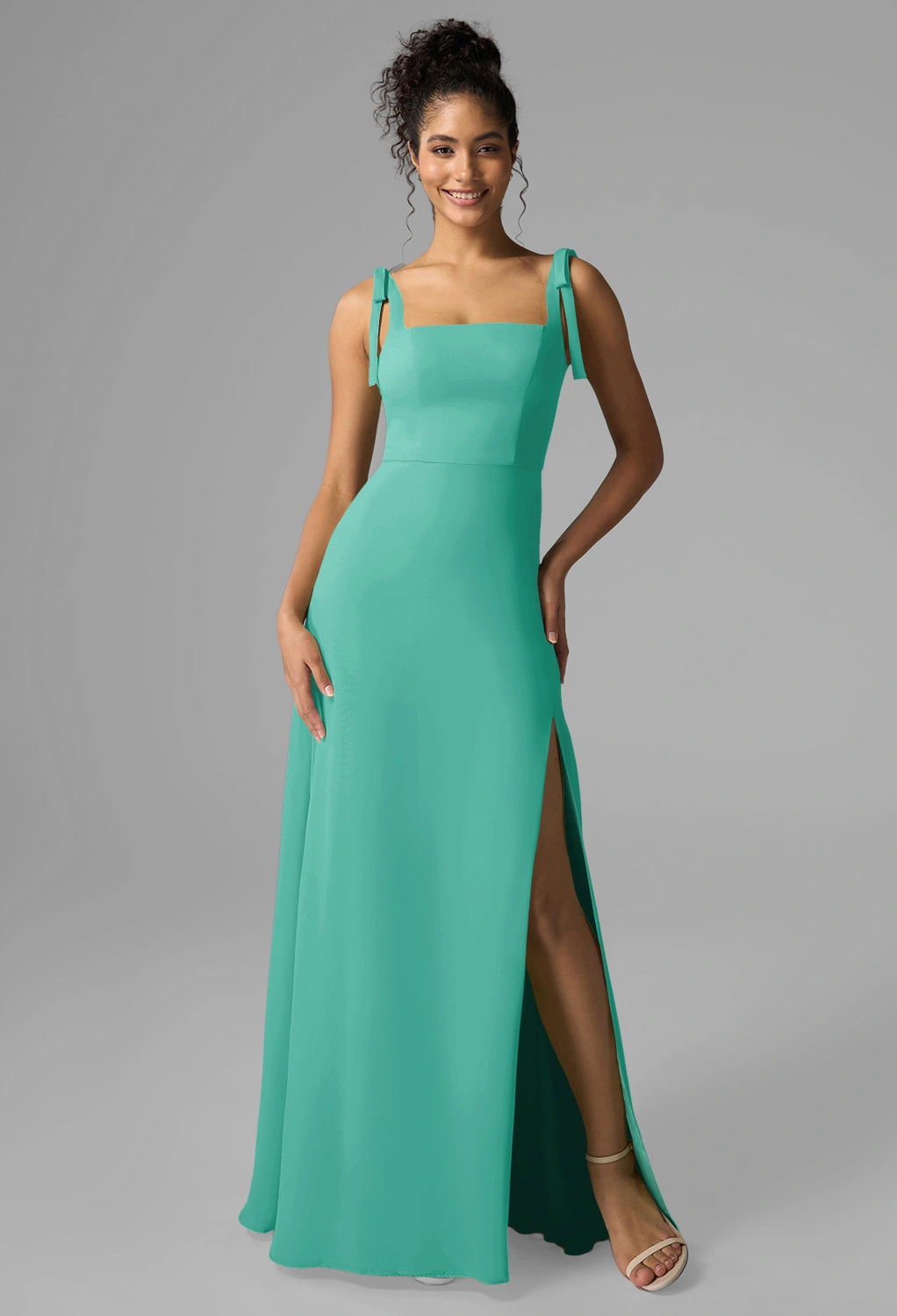 grey long evening dress Tiffany V Neck Collared Puff Sleeve T Shirt Dress – The Grey Nickel Boutique main image 1