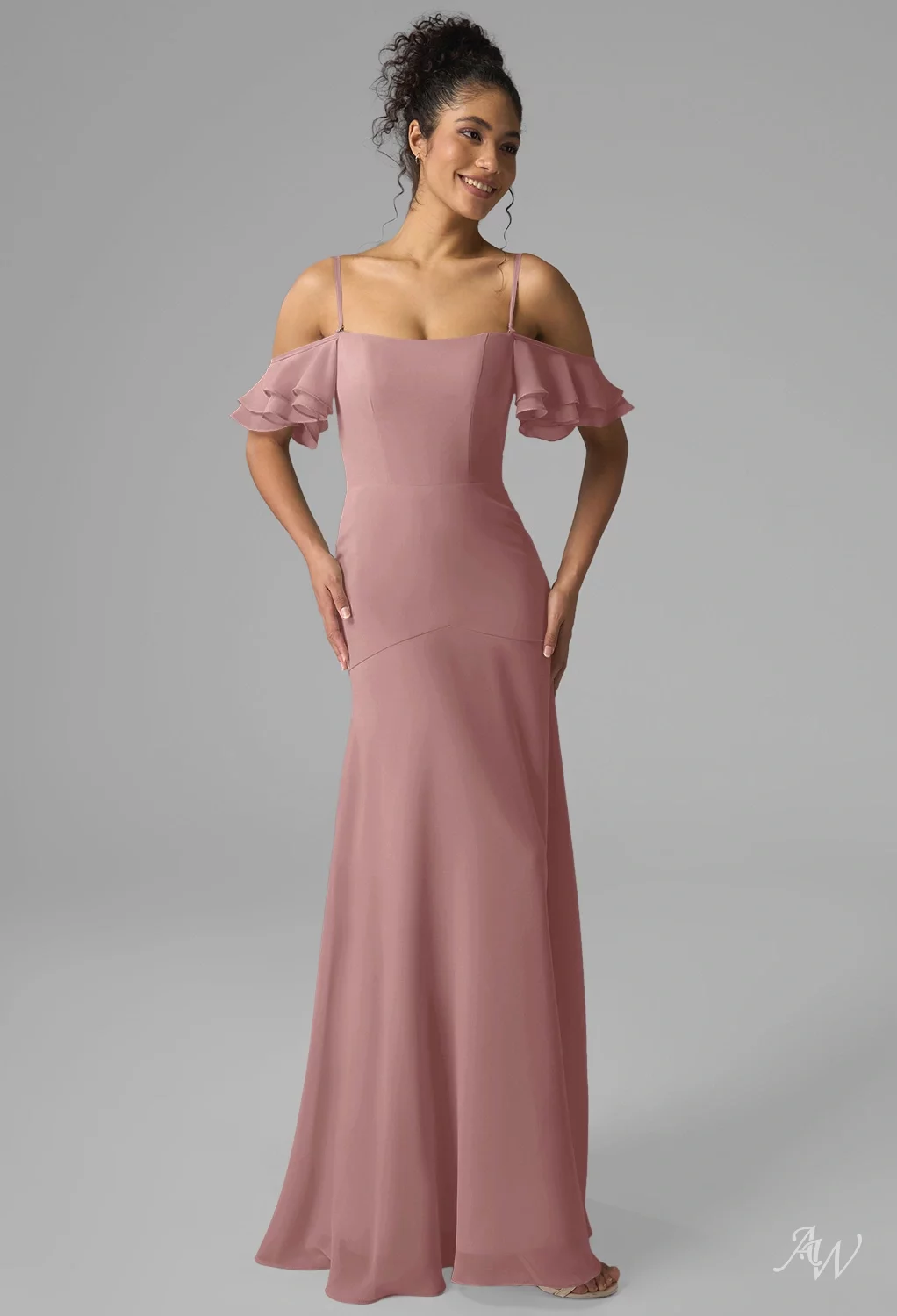 blue dress for baby girl Zapaka Women Dusty Rose Maxi Bridesmaid Dress with Sleeves V-Neck A Line Ruched Wedding Guest Dress, Dusty Rose / US2 main image 0