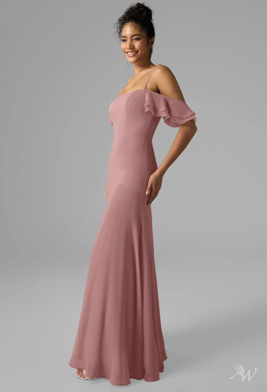 dusty rose off the shoulder bridesmaid dress KissProm main image 1