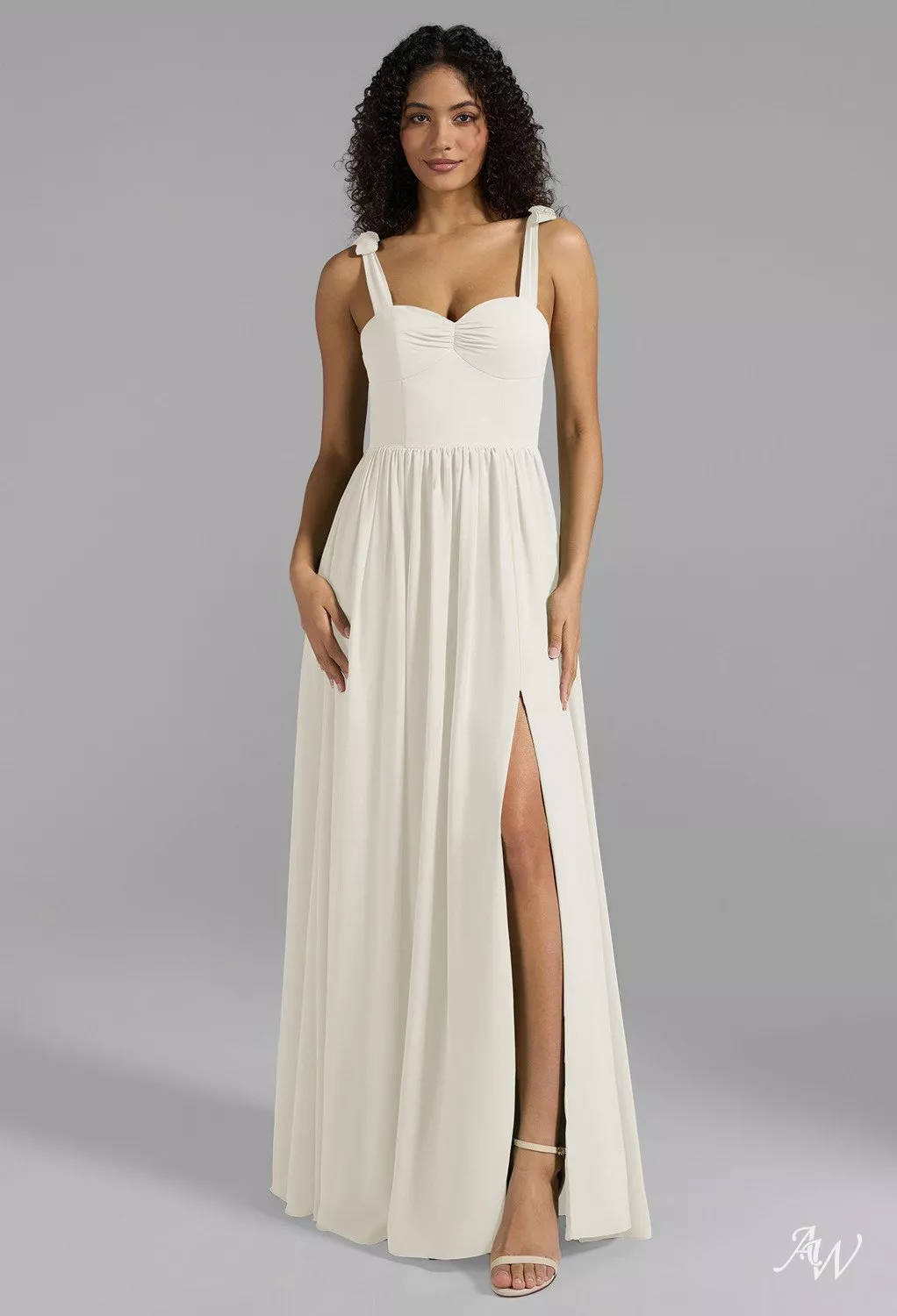 AW.Bridal A-line Sweetheart Neckline Floor Length Sleeveless Pleat Split Long Bridesmaid Dresses Dress Ivory Size 6
