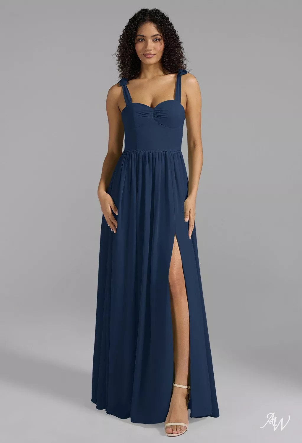 navy bridesmaid dresses cheap AW.Bridal A-line Sweetheart Neckline Floor Length Sleeveless Pleat Split Long Bridesmaid Dresses Dress Navy Size 16