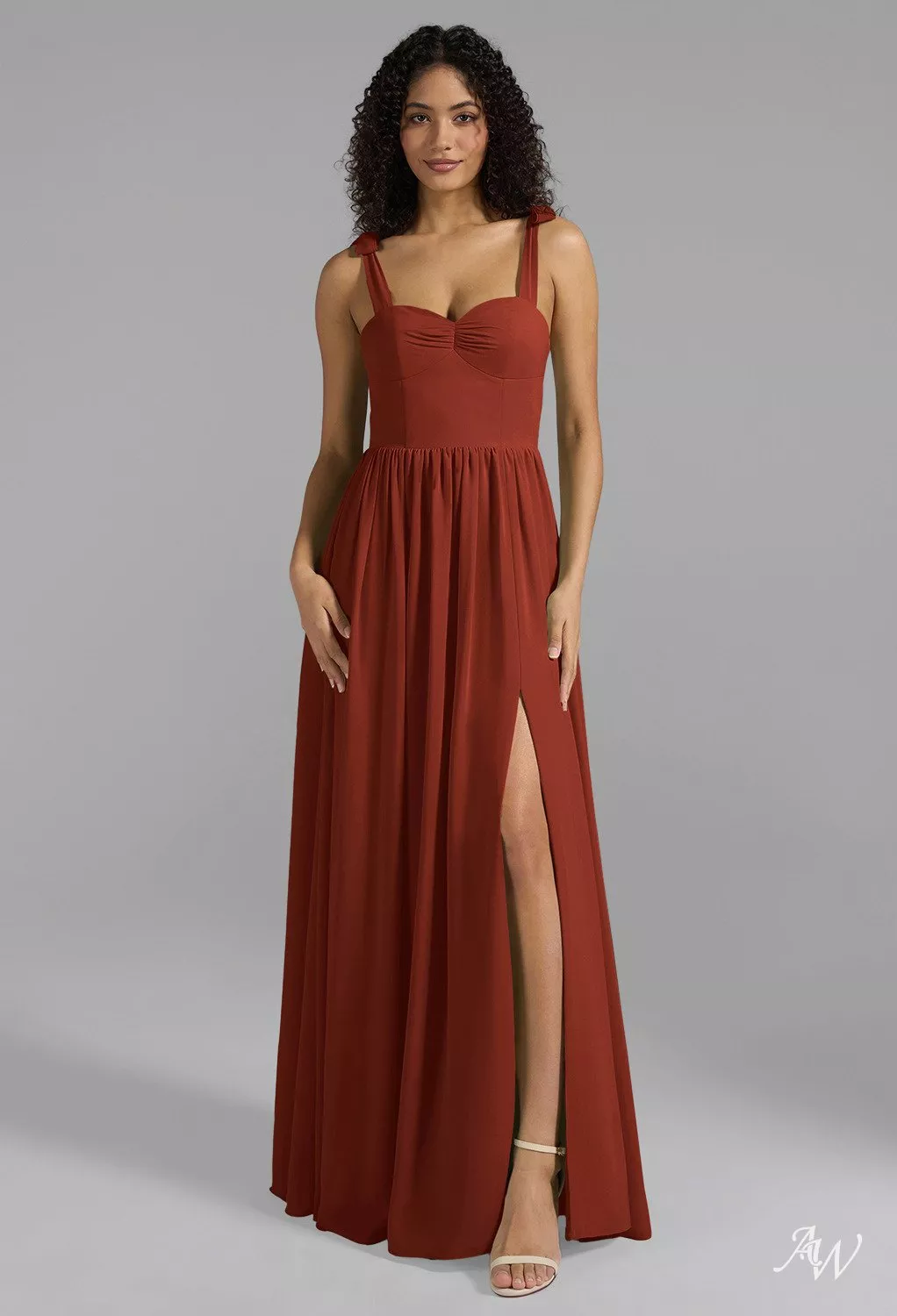 AW.Bridal A-line Sweetheart Neckline Floor Length Sleeveless Pleat Split Long Bridesmaid Dresses Dress Rust Size 18