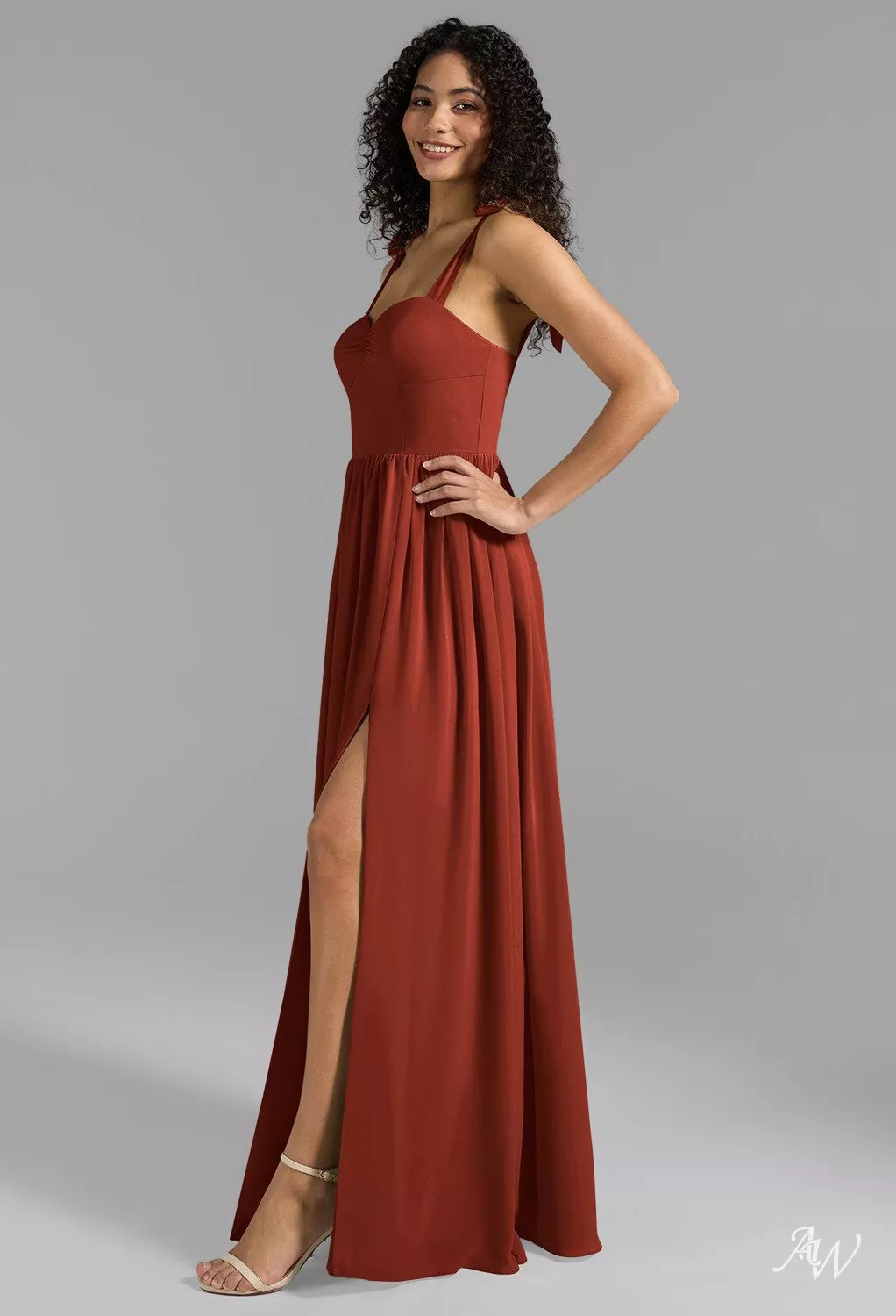 rust brown bridesmaid dress Boho Chiffon Halter Bridesmaid Dresses – Lisposa main image 1
